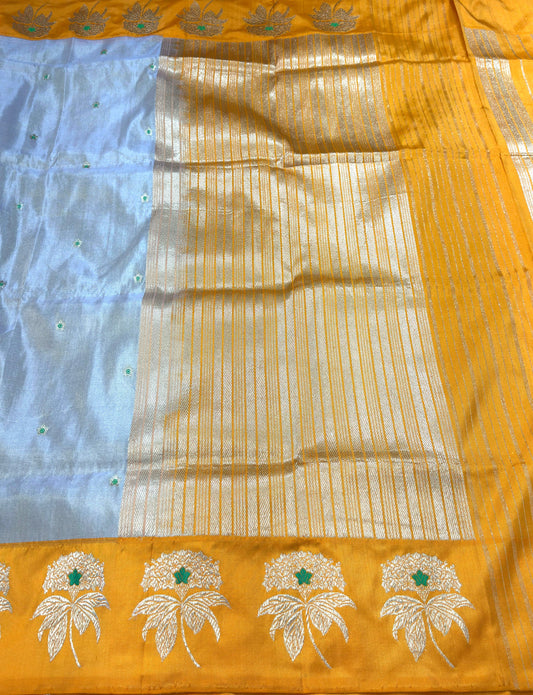 Ash Gray Ektara Handwoven Banarasi Pure Tissue Silk Saree
