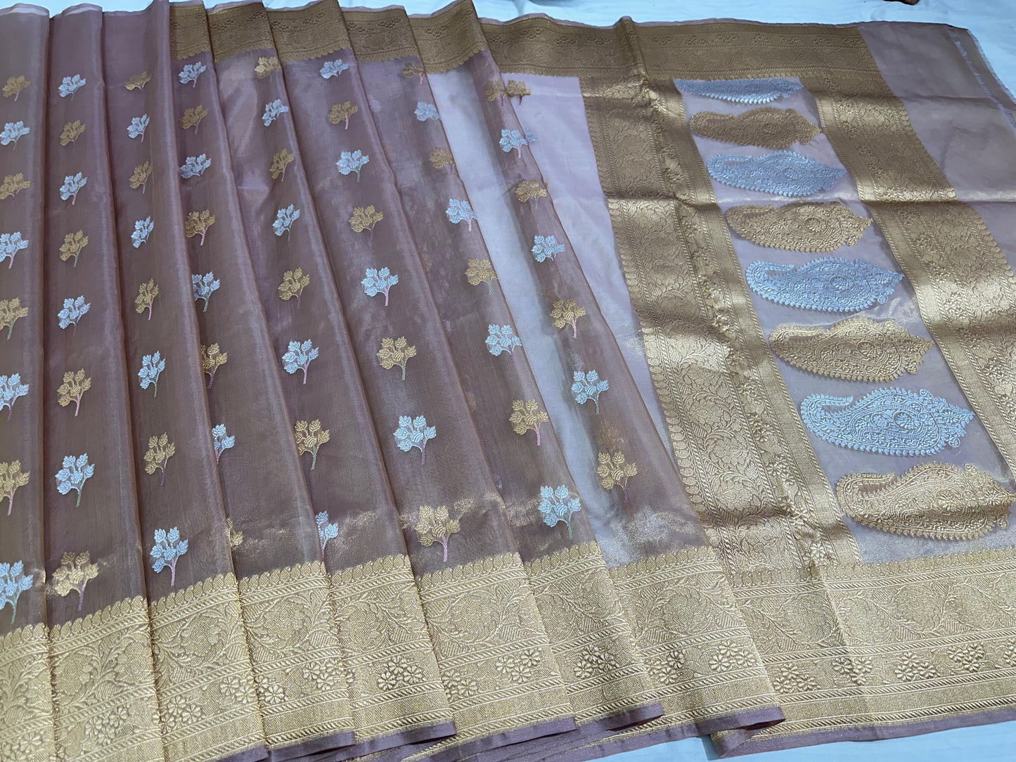 Nude Pink Handwoven Banarasi Pure Organza Silk Saree
