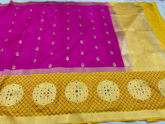 Magenta Pink Pure Handwoven Banarasi Katan Silk Saree