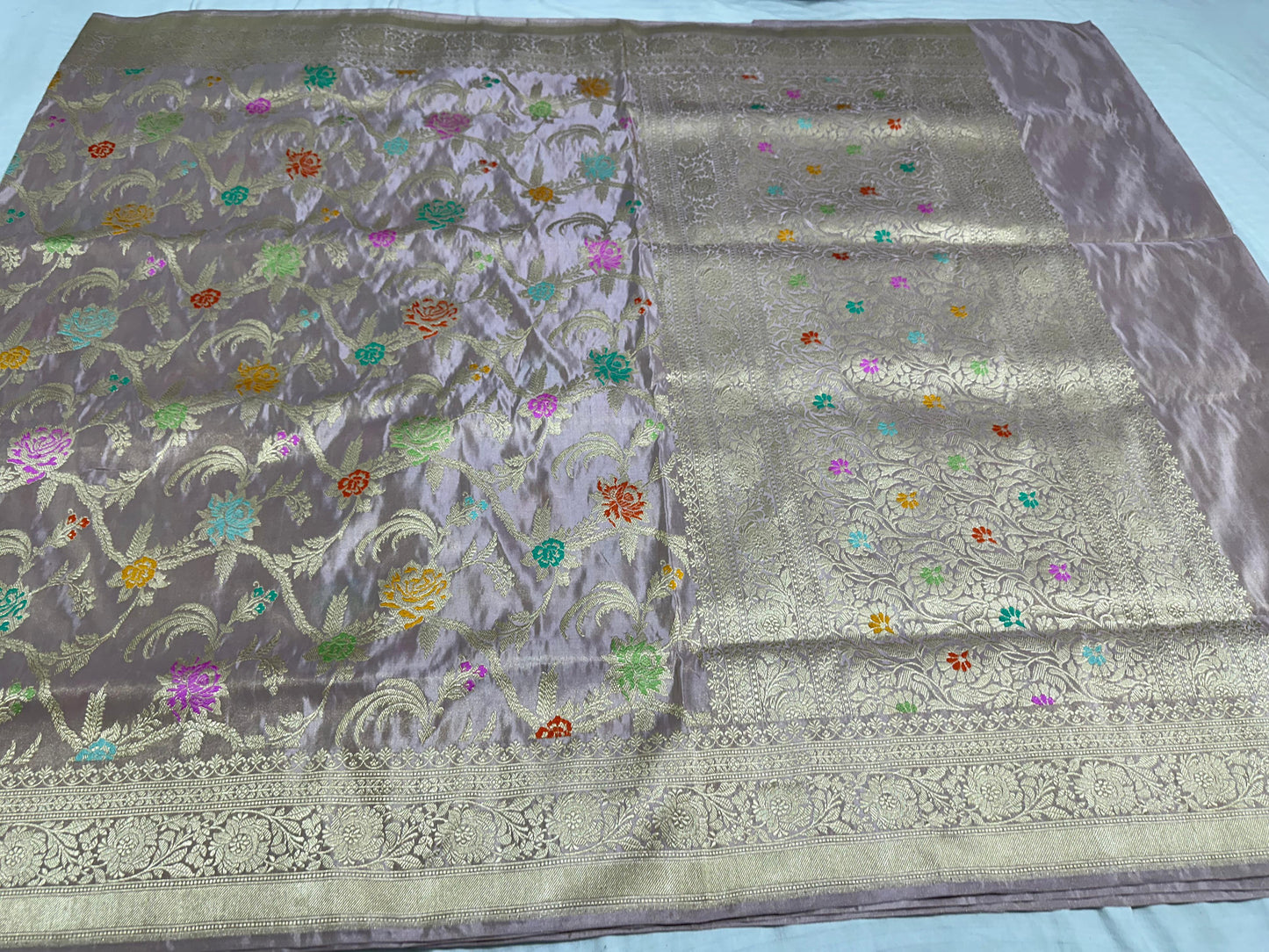 Nude Pink Pure Handwoven Banarasi katan Tissue Silk Saree