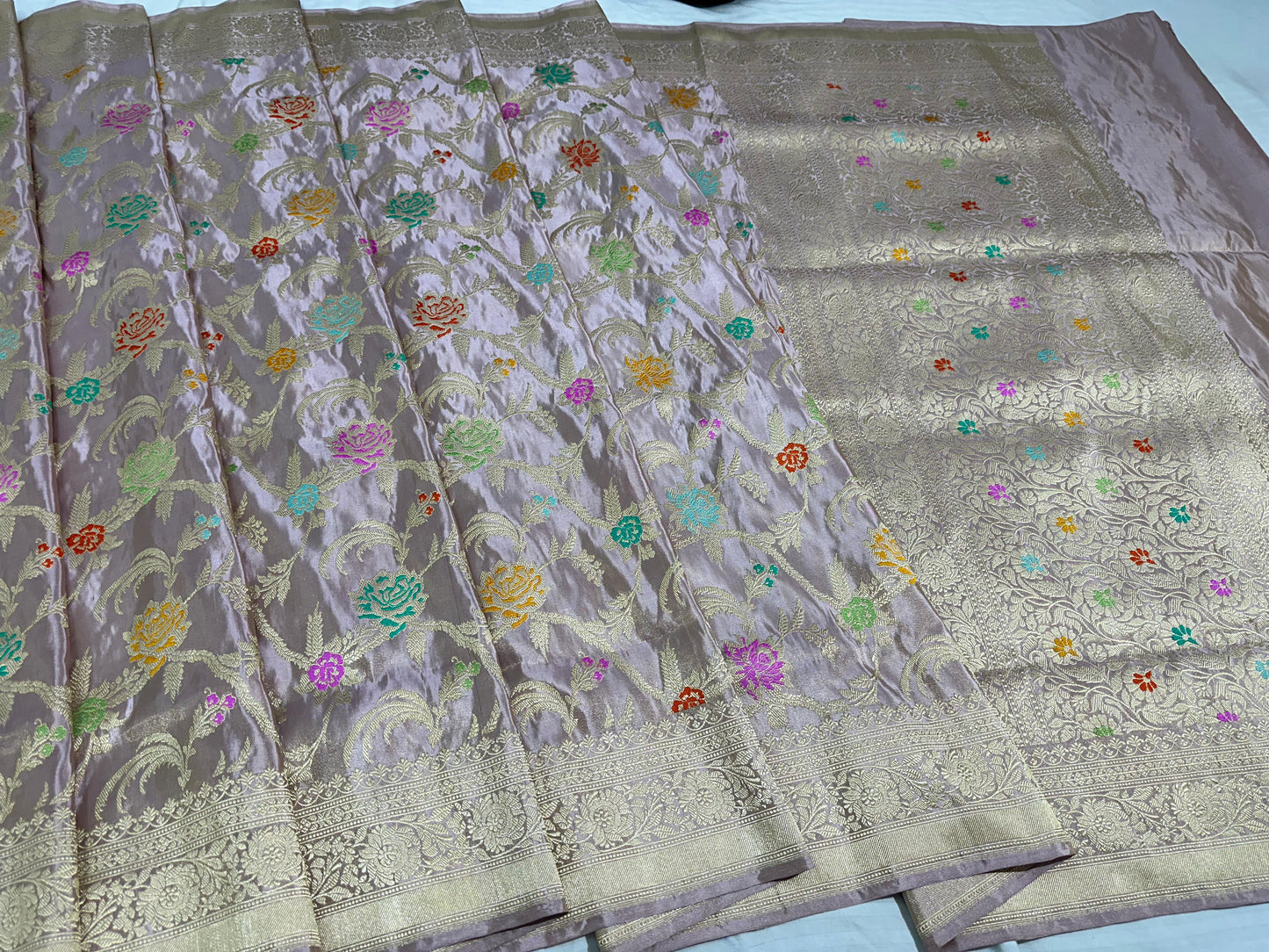 Nude Pink Pure Handwoven Banarasi katan Tissue Silk Saree
