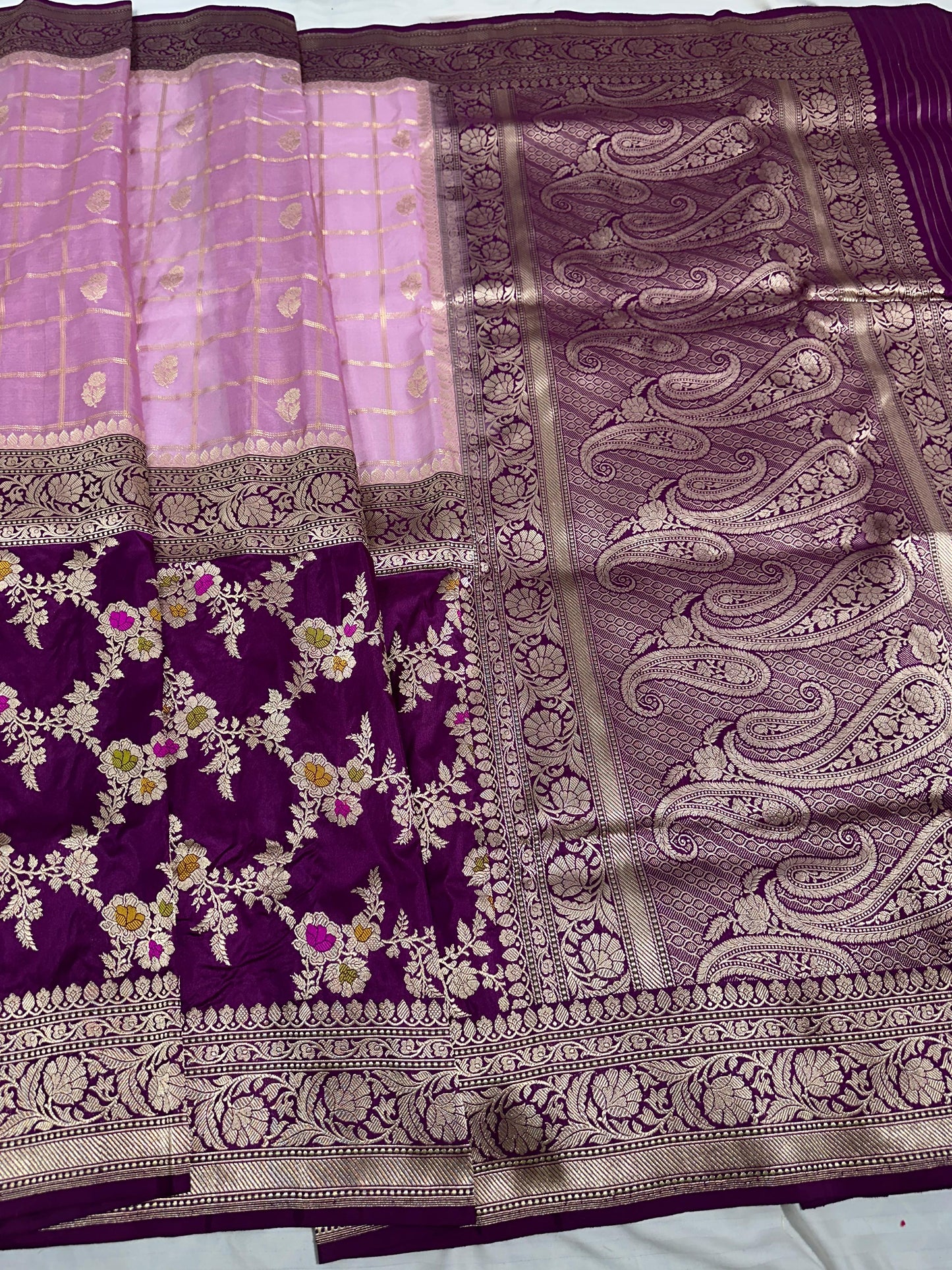 Baby Pink Pure Handwoven Banarasi Organza Katan Silk Saree