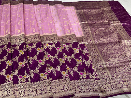 Baby Pink Pure Handwoven Banarasi Organza Katan Silk Saree