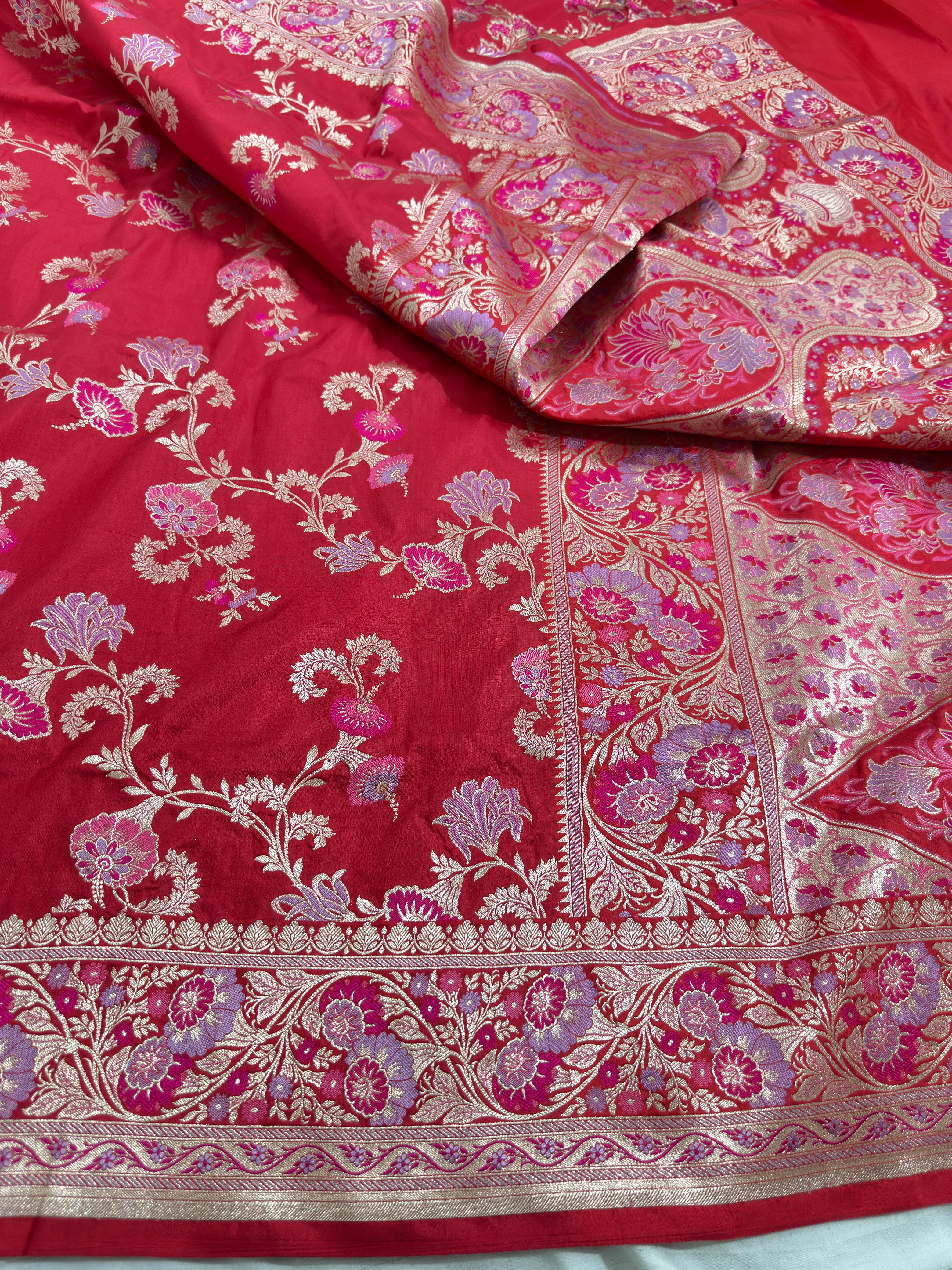 Crimson Red Pure Katan Silk Saree