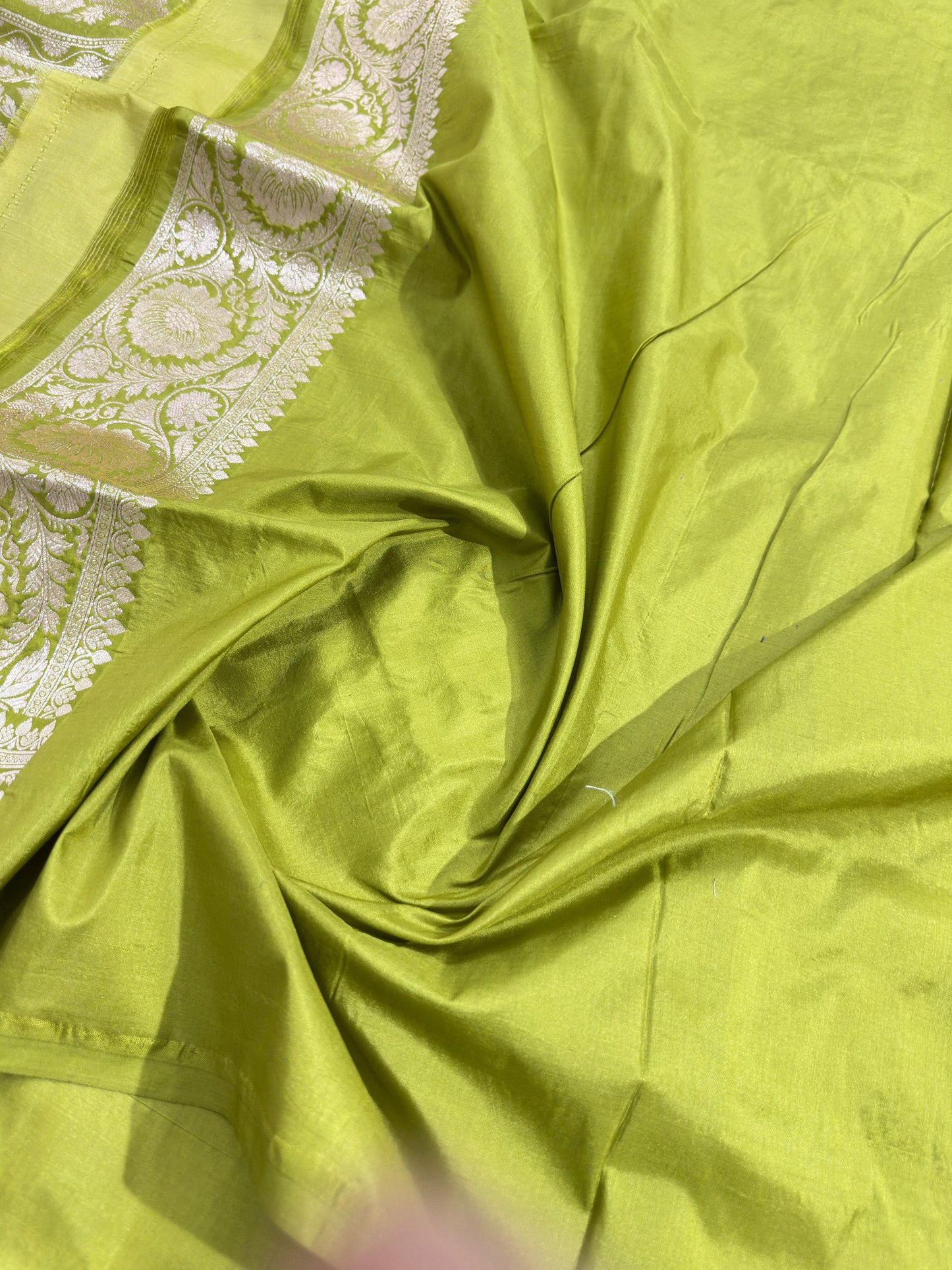Lime Green Pure Katan Silk Saree