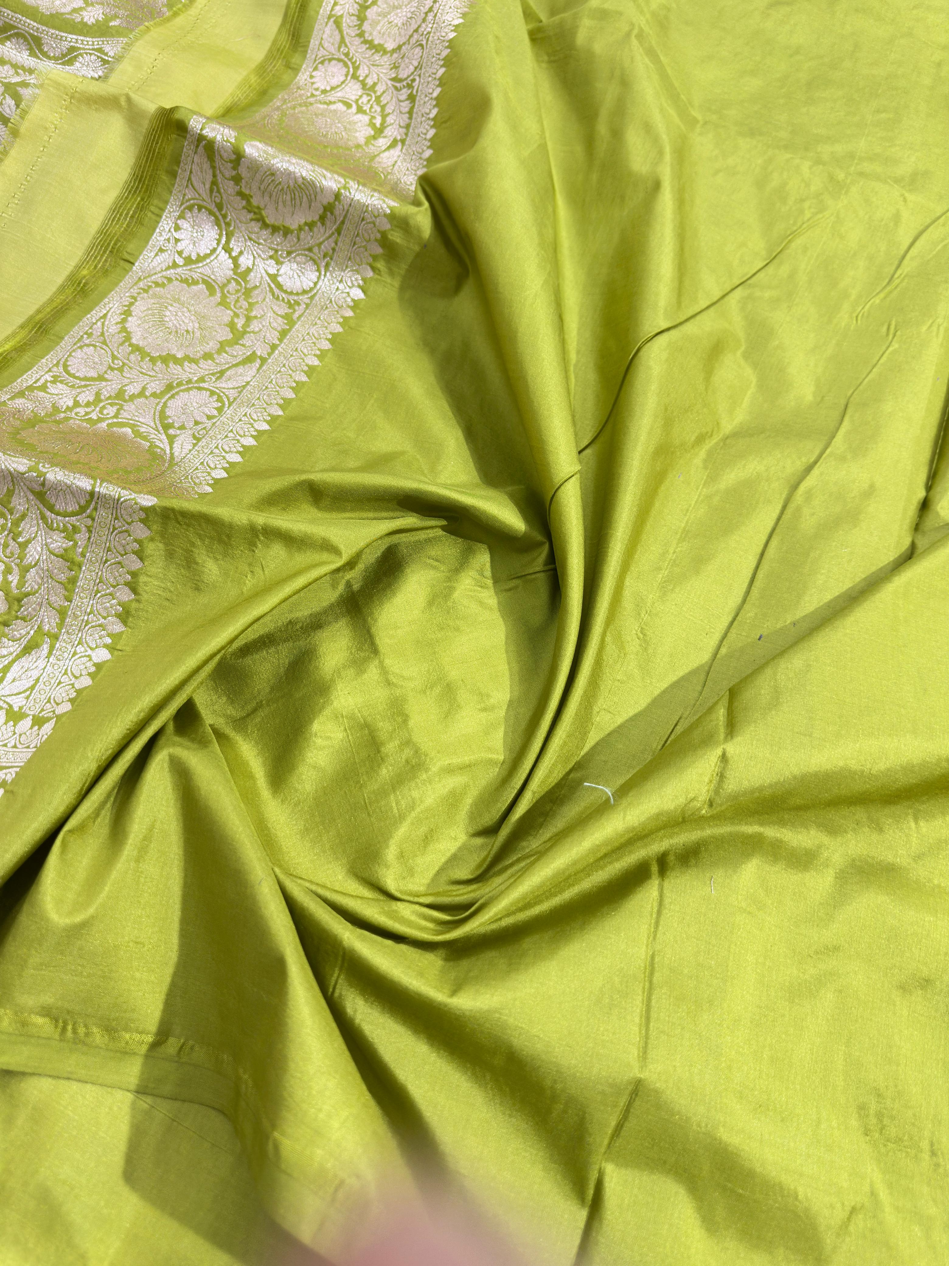 Lime Green Pure Katan Silk Saree