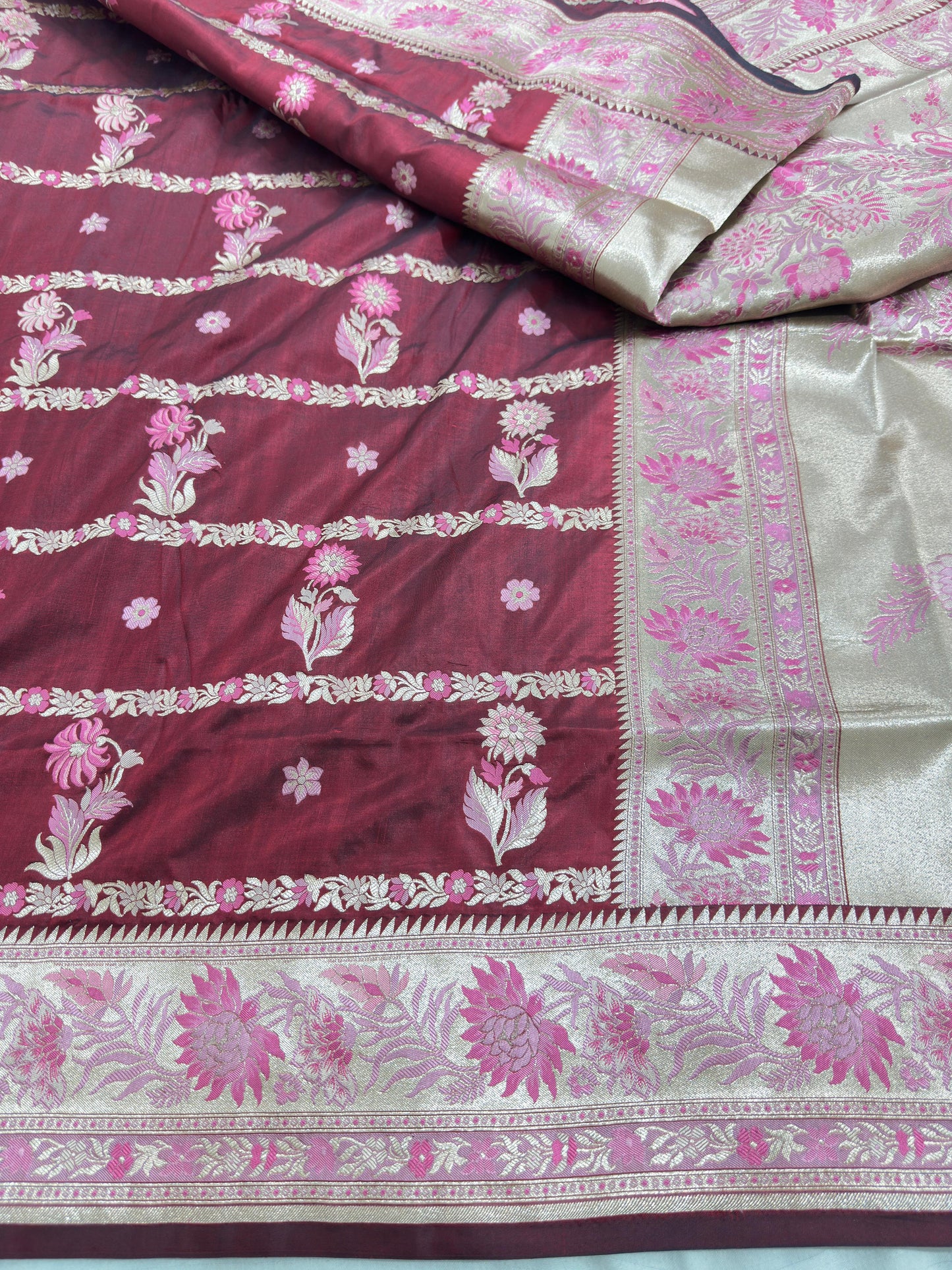 Maroon Pure Katan Silk Saree