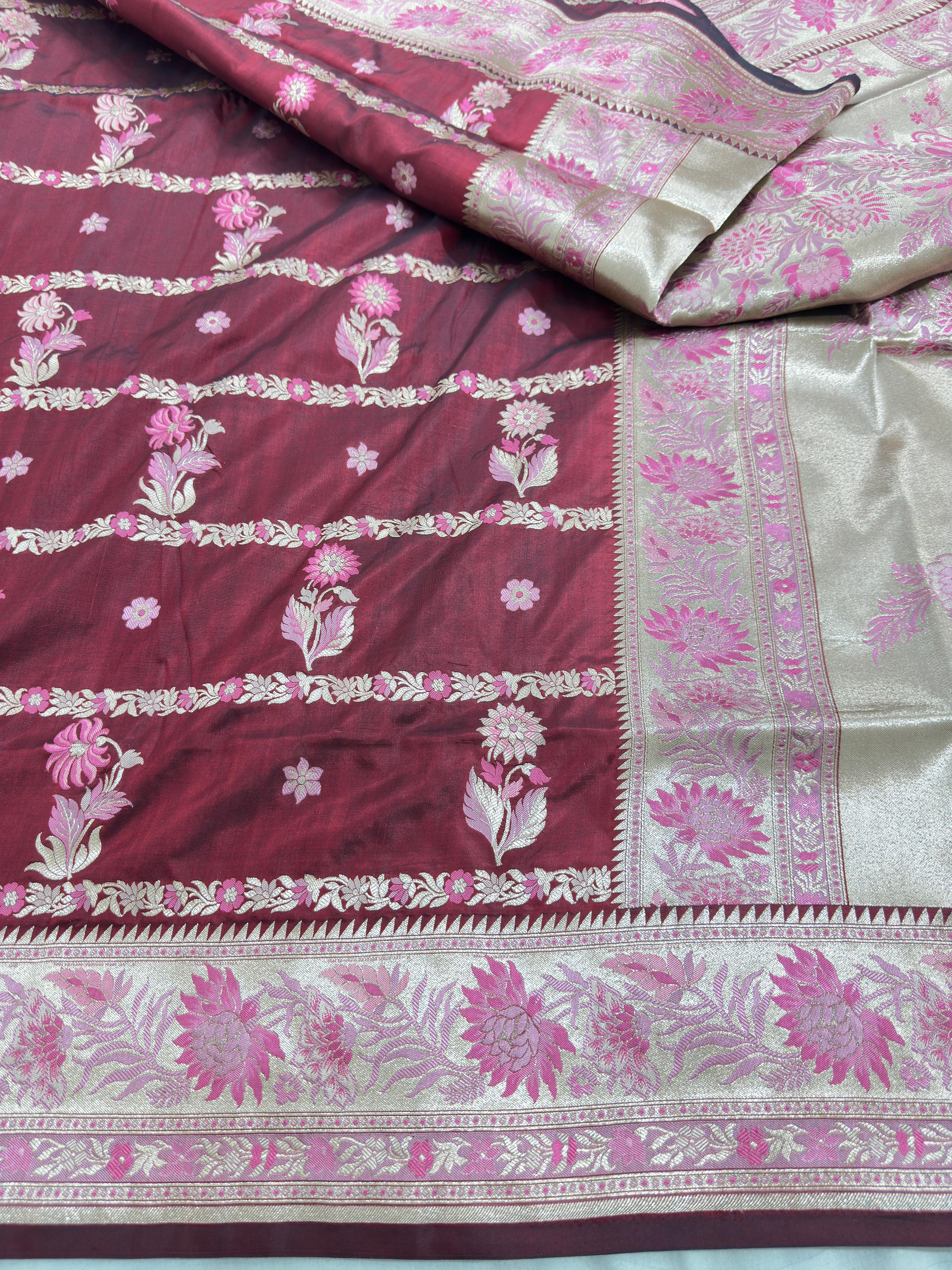 Maroon Pure Katan Silk Saree