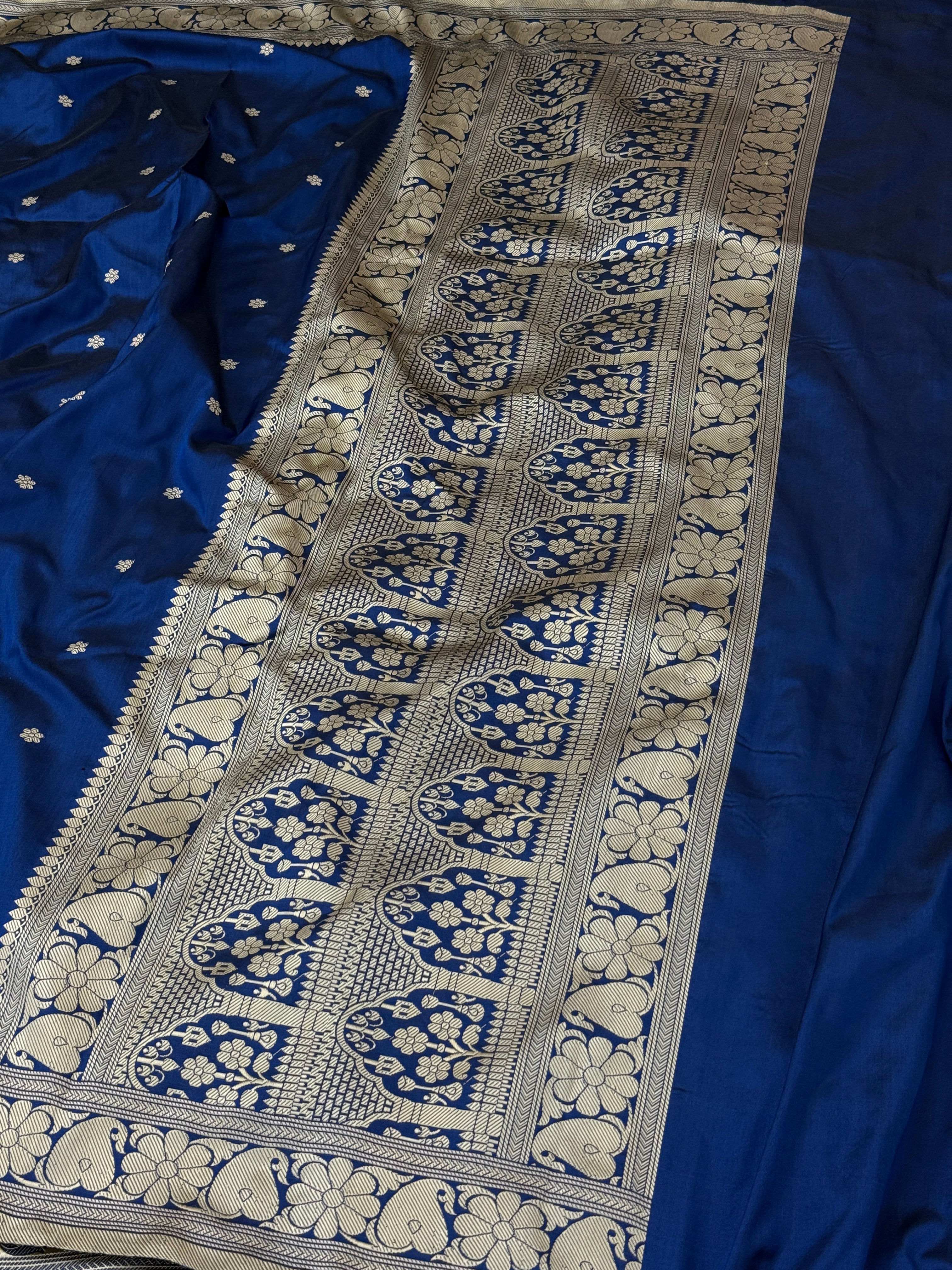 Royal Blue Pure Handwoven Katan Silk Banarasi Saree