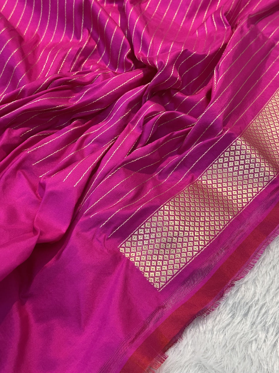 Orange Pink Shade Pure Katan Silk Handwoven Banarasi Saree