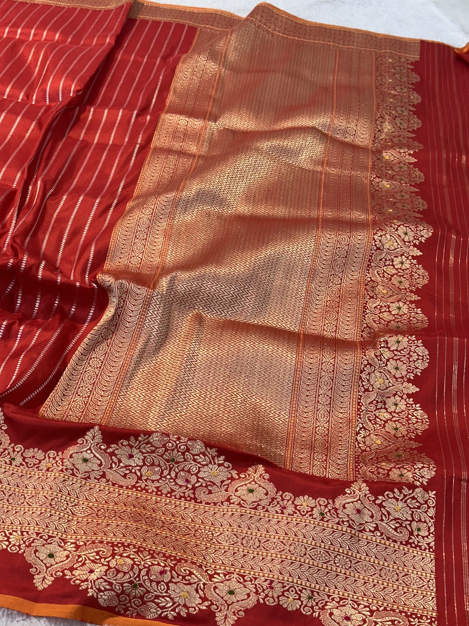 Crimson Red Pure Katan Silk Handwoven Banarasi Saree