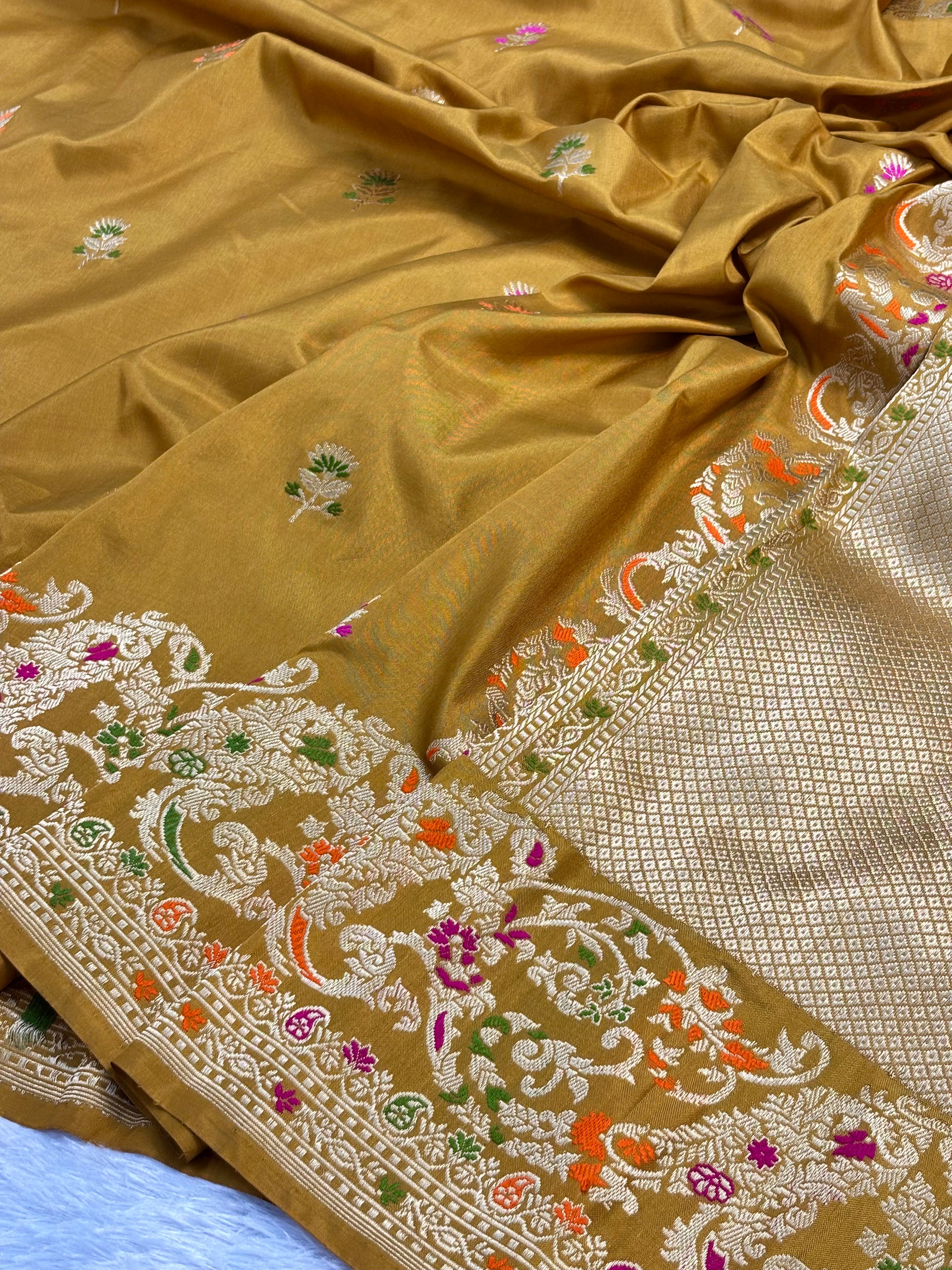 Mustard Shade Pure Handwoven Banarasi katan Silk Saree