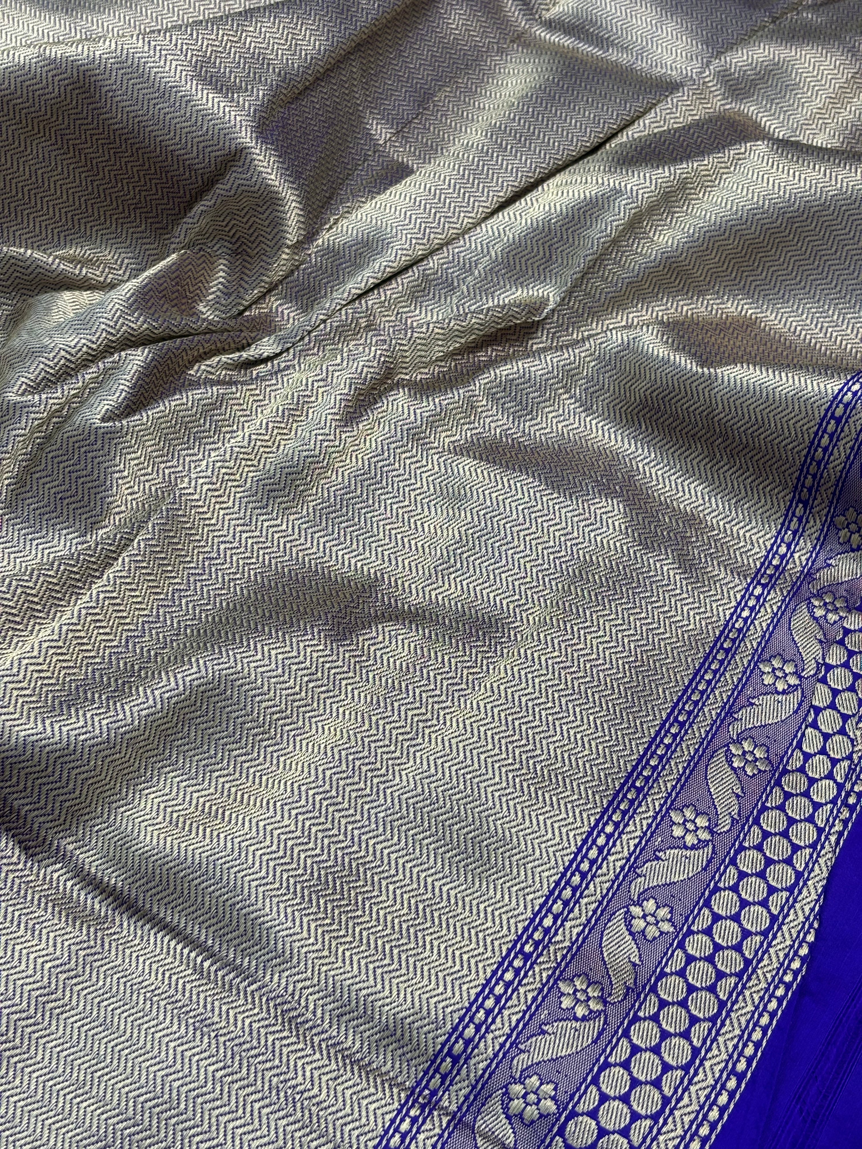 Luxury Blue Pure Katan Silk Handwoven Banarasi Saree