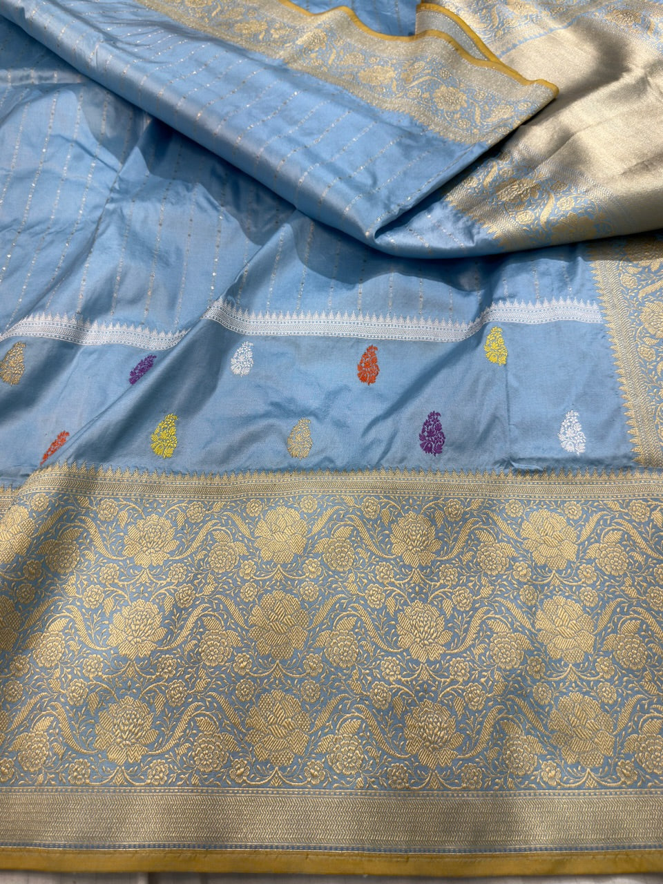 Sea Blue Handwoven Banarasi Ektara Pure Silk Saree
