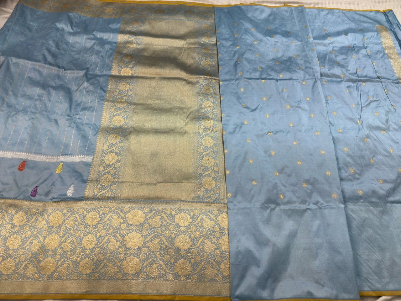 Sea Blue Handwoven Banarasi Ektara Pure Silk Saree
