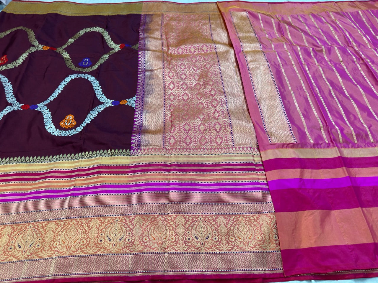 Wine Ektara Handwoven Banarasi Pure Silk Saree