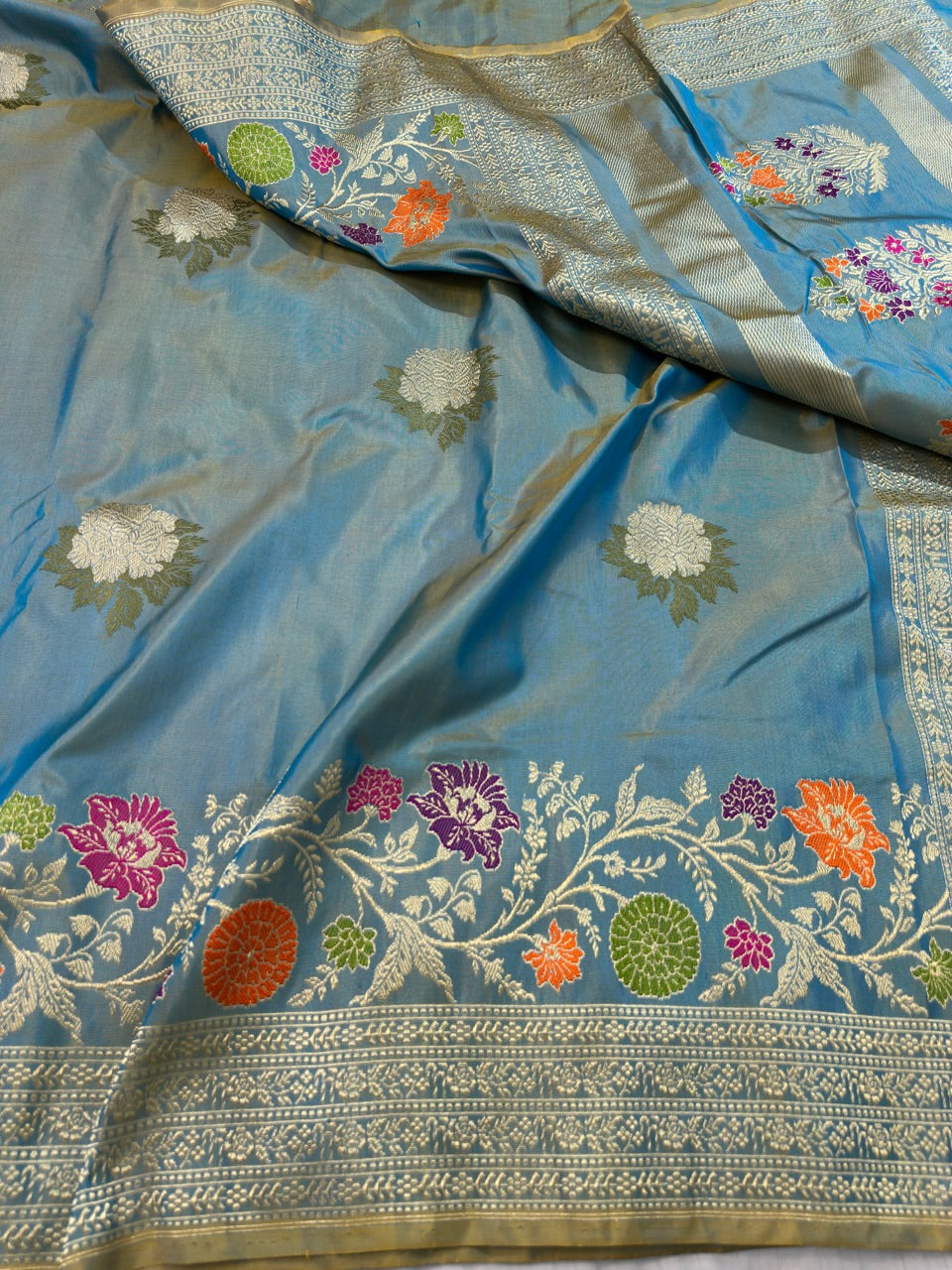 Sky Blue Handwoven Banarasi Ektara Pure Silk Saree