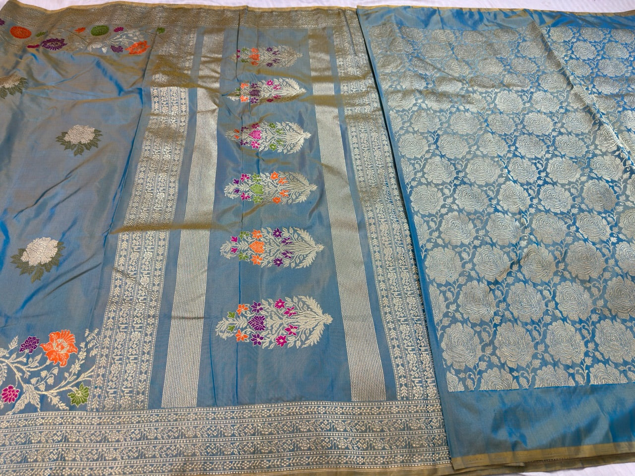 Sky Blue Handwoven Banarasi Ektara Pure Silk Saree