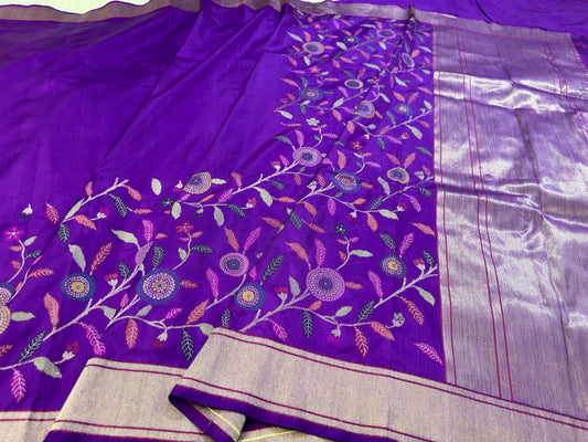 Violet Handwoven Banarasi Pure Ektara Saree Jamdani