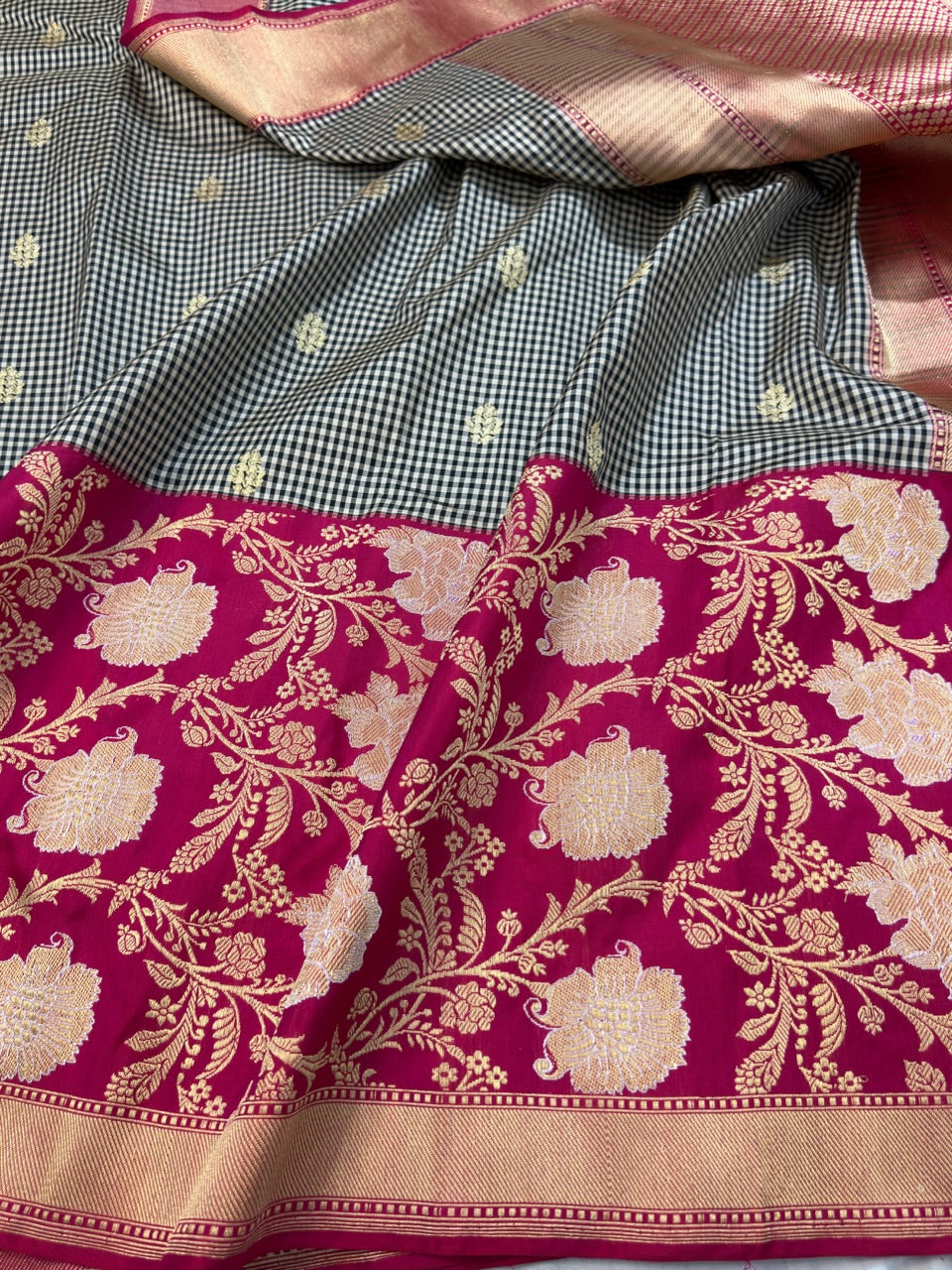 Rani Pink Handwoven Banarasi Ektara Pure Silk Saree