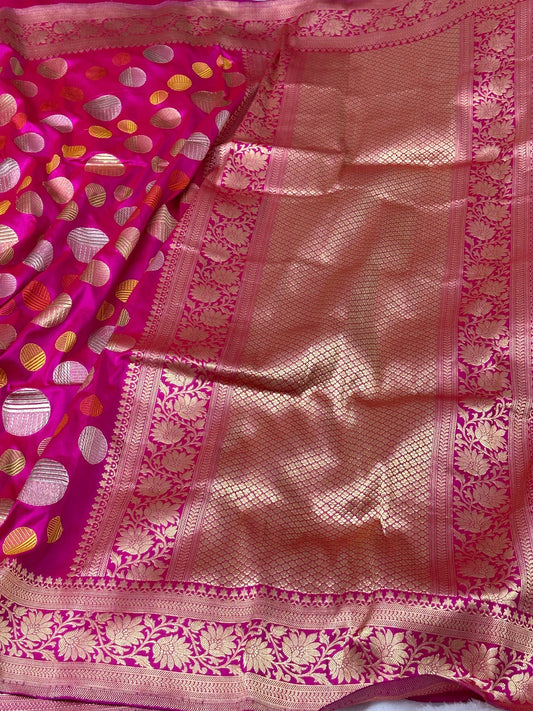 Rani Pink Handwoven Banarasi Pure katan Silk Saree