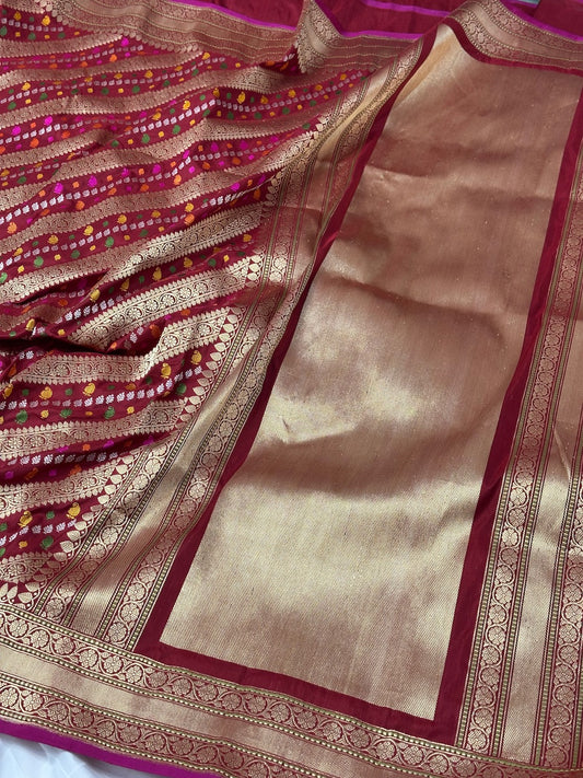 Burgundy Handwoven Banarasi Pure katan Silk Kadhwa Jungla Saree