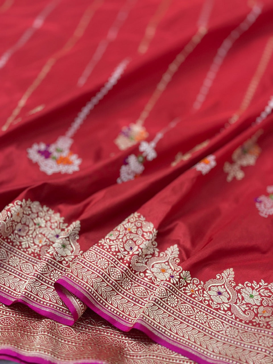 Ruby Red Handwoven Banarasi Pure katan Silk Saree