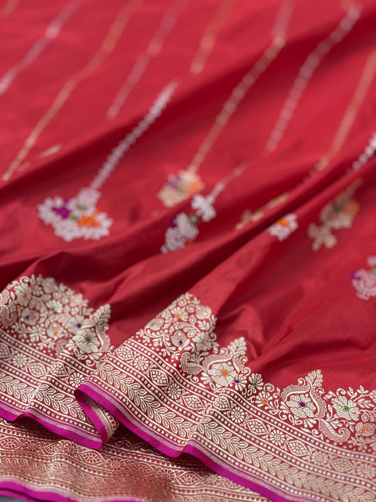 Ruby Red Handwoven Banarasi Pure katan Silk Saree