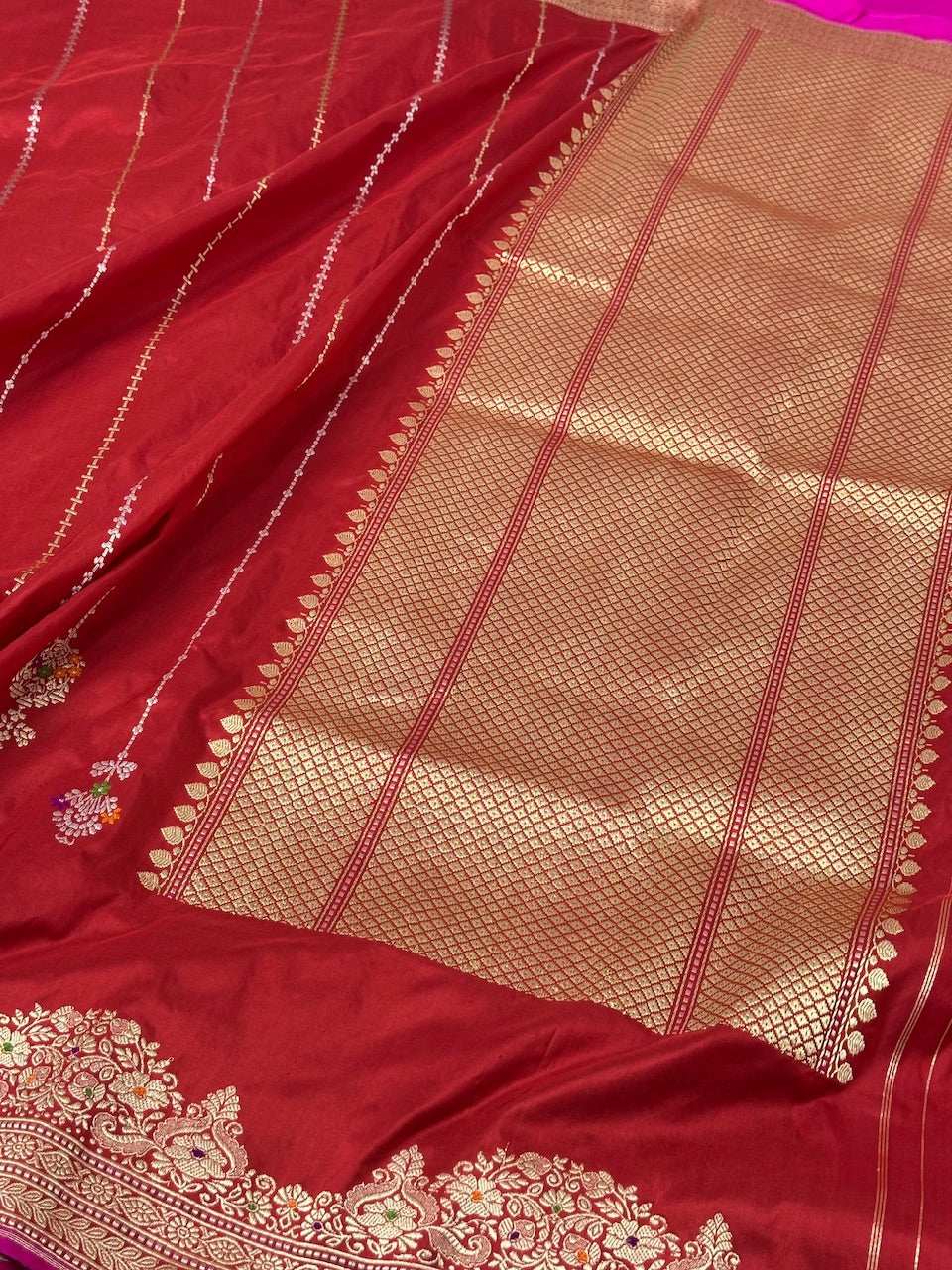 Ruby Red Handwoven Banarasi Pure katan Silk Saree