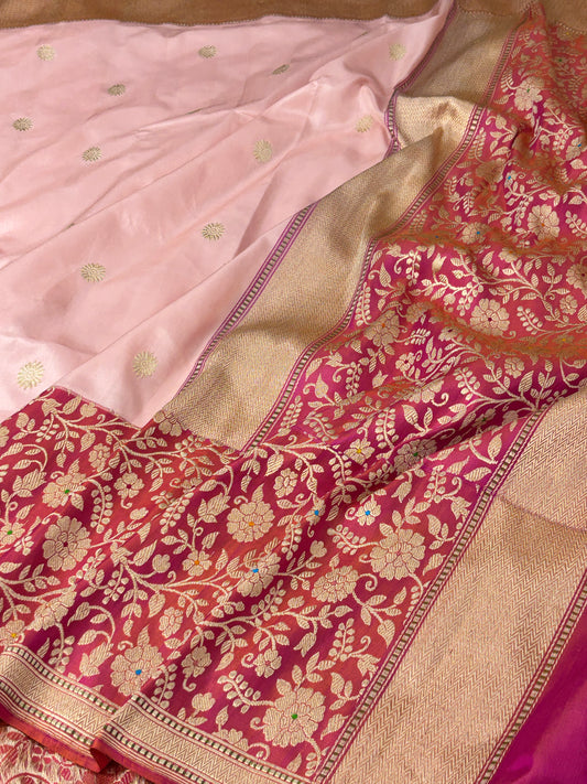 Baby Pink Handwoven Pure Ektara katan Silk Banarasi Saree
