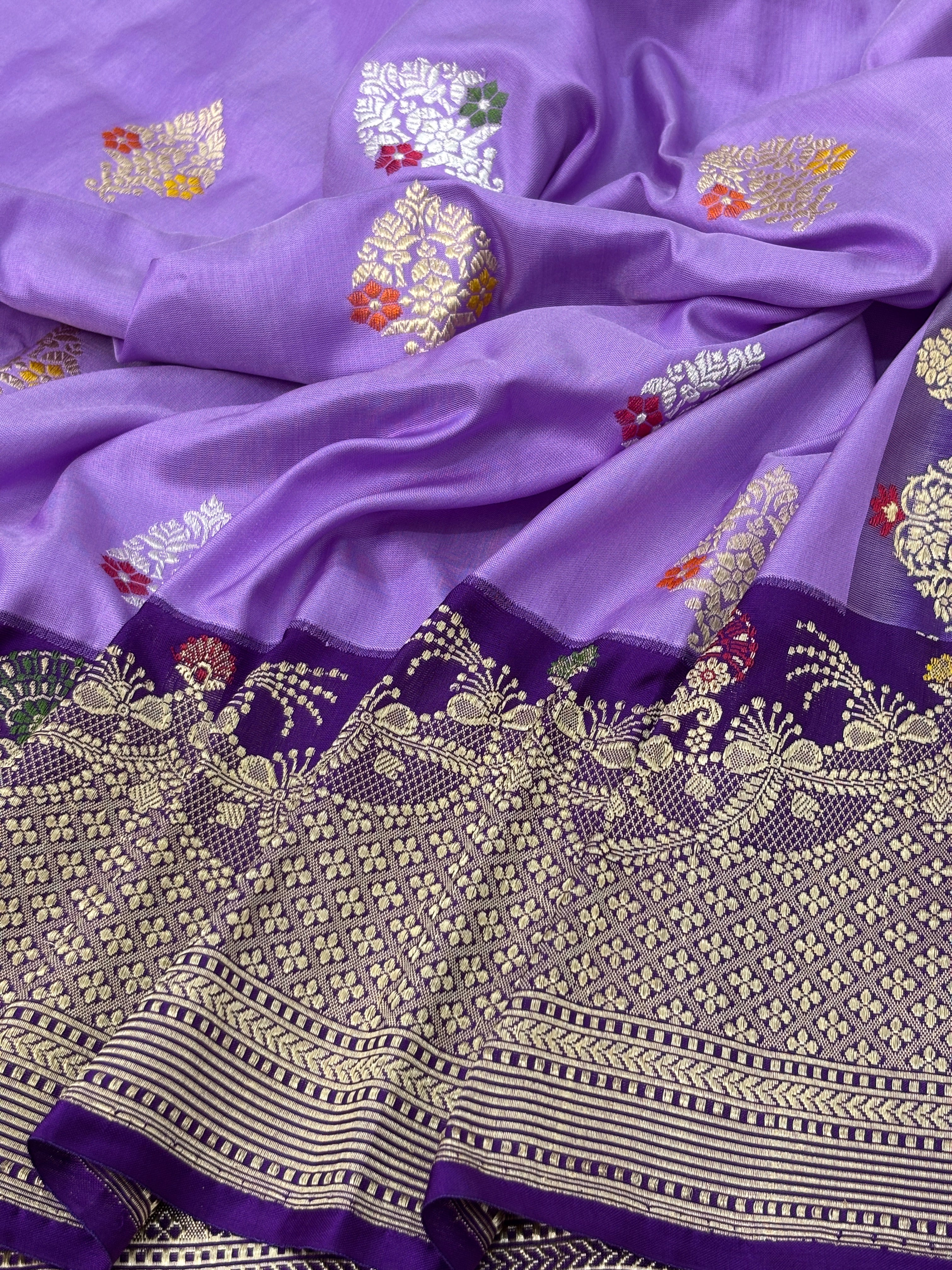 Purple Handwoven Pure katan Silk Banarasi Saree