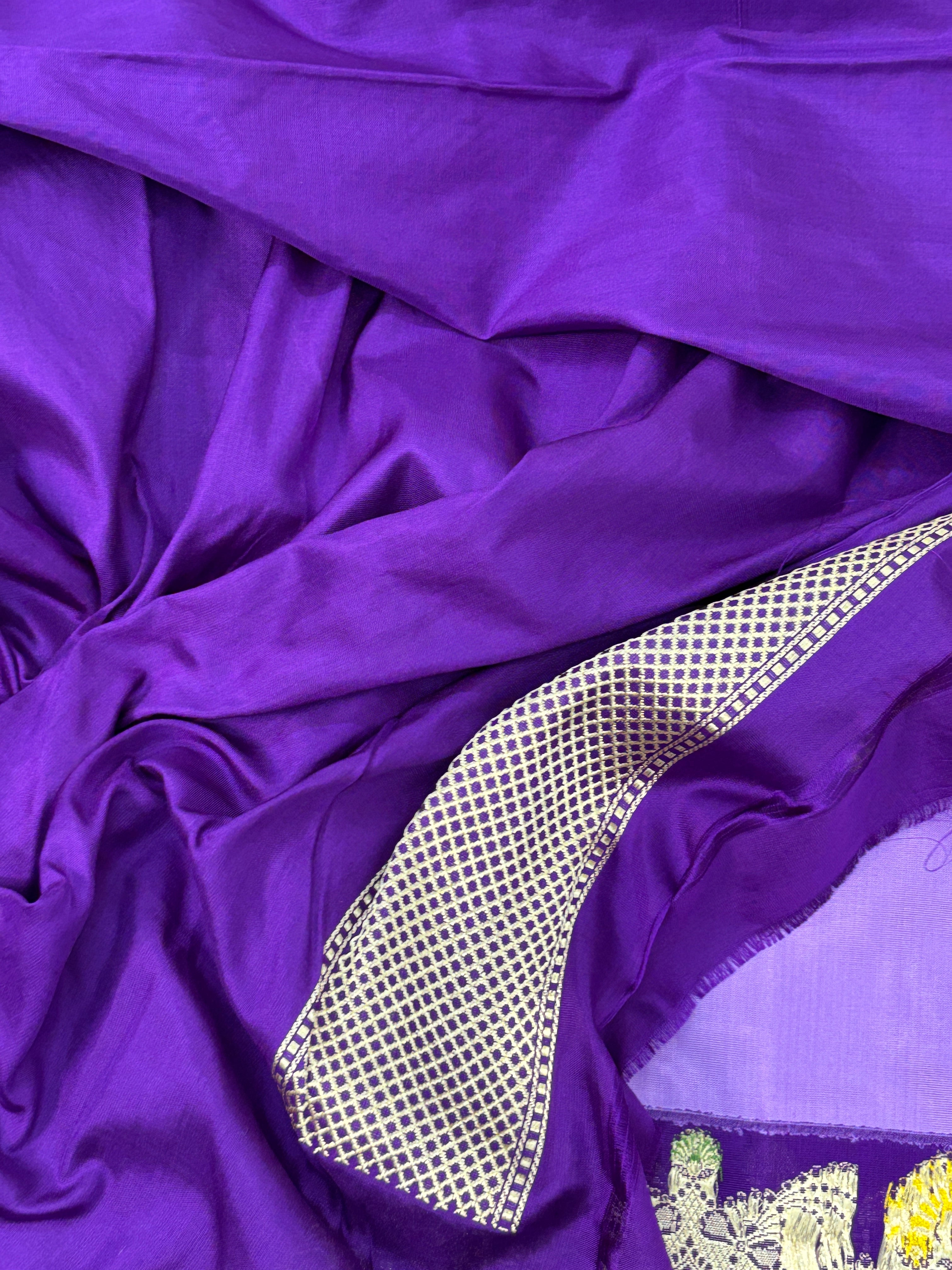Purple Handwoven Pure katan Silk Banarasi Saree