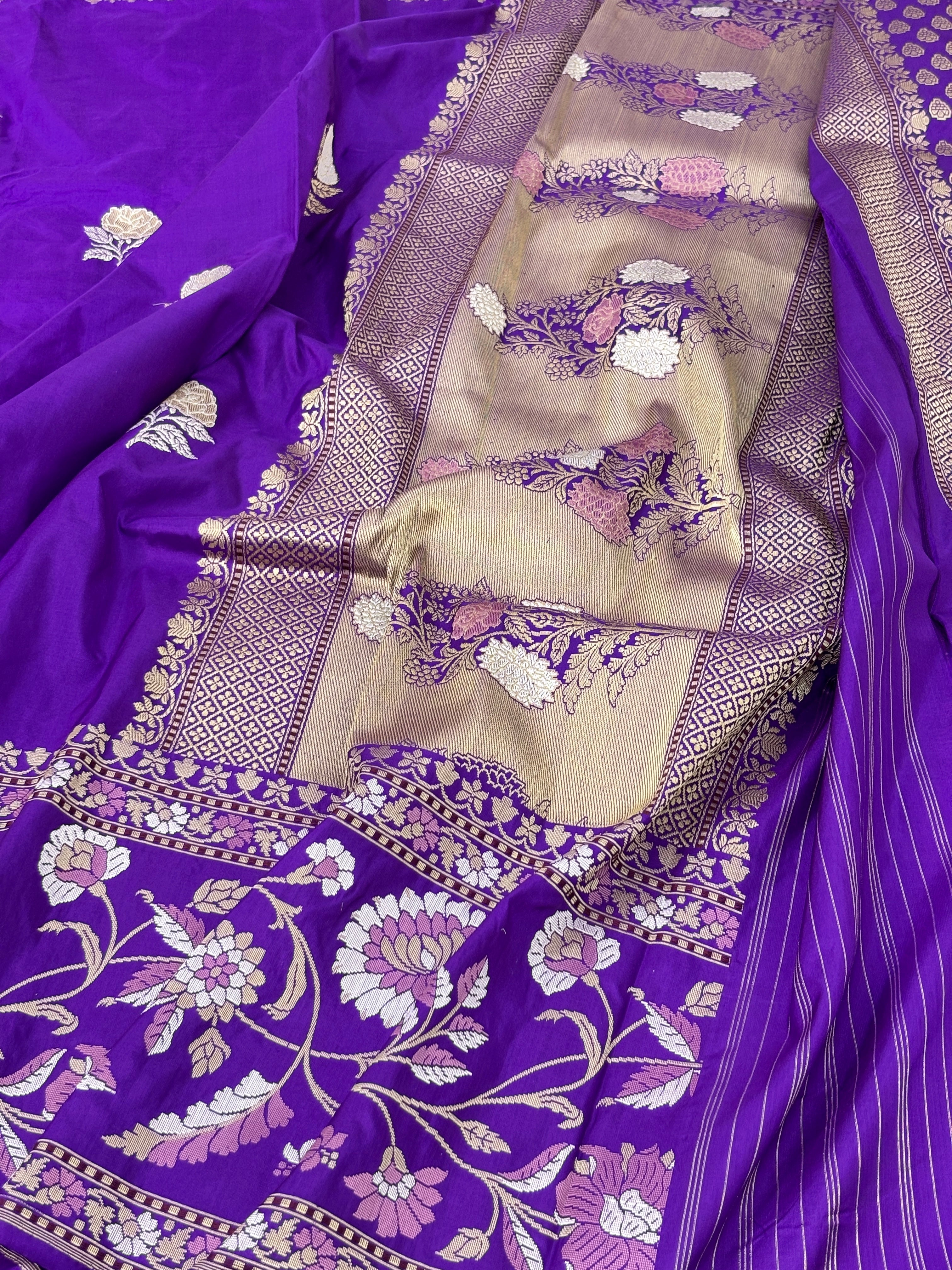 Purple Handwoven Pure Ektara katan Silk Banarasi Saree