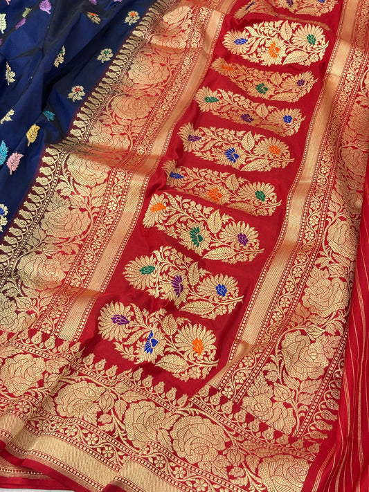 Navy Blue Handwoven Pure Katan Silk Banarasi Saree