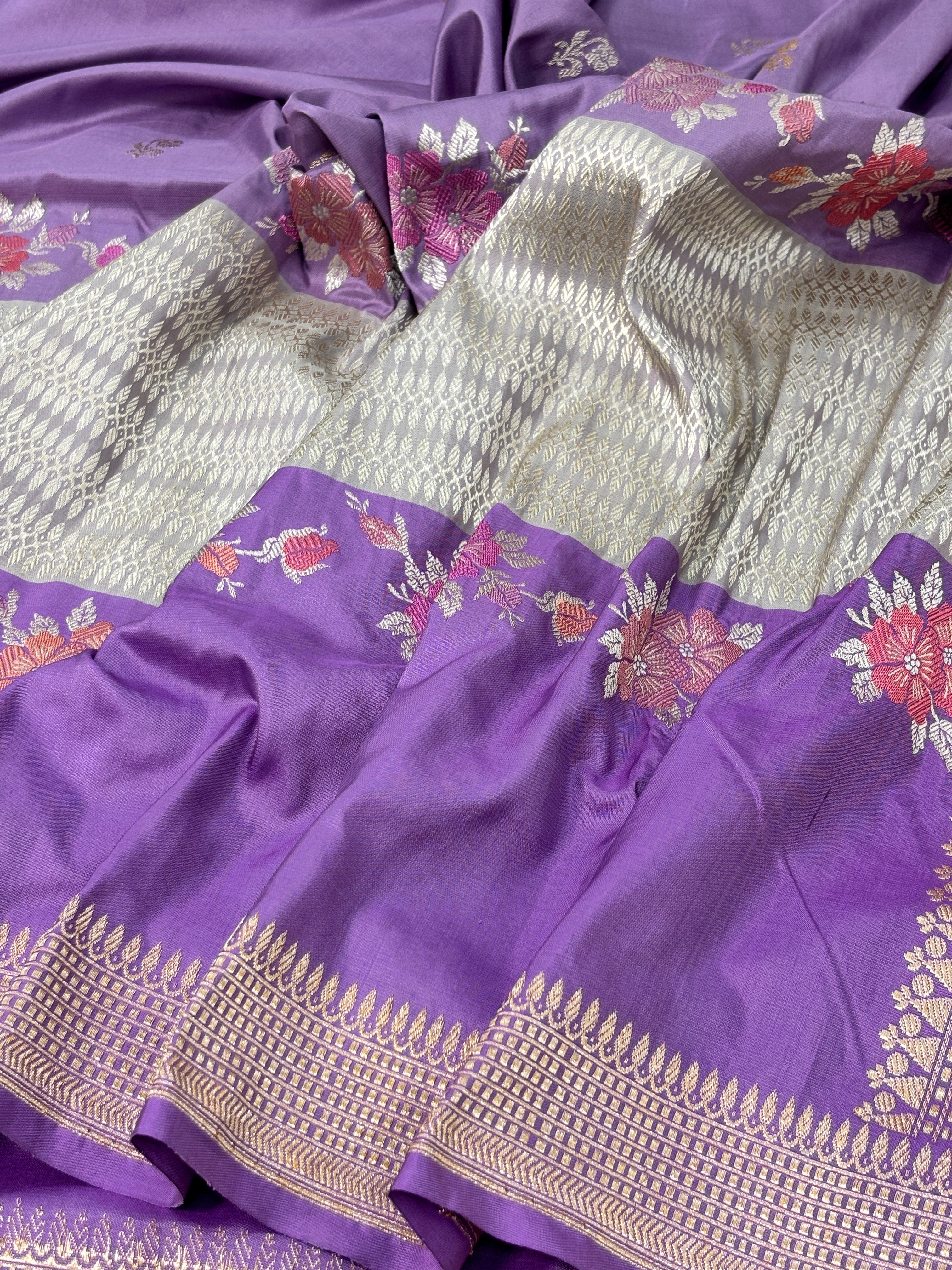 Lavender Handwoven Pure katan Silk Banarasi Saree