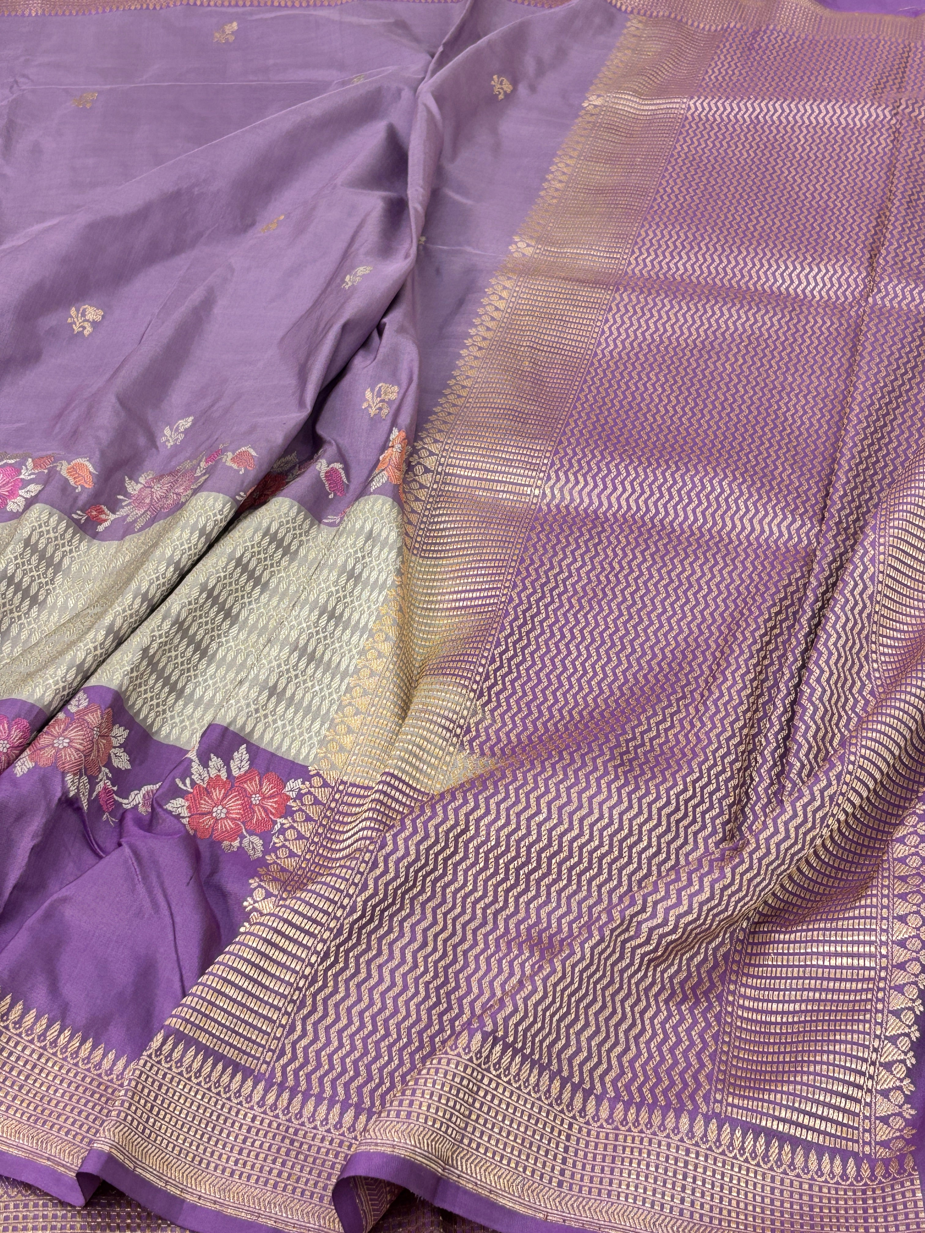 Lavender Handwoven Pure katan Silk Banarasi Saree