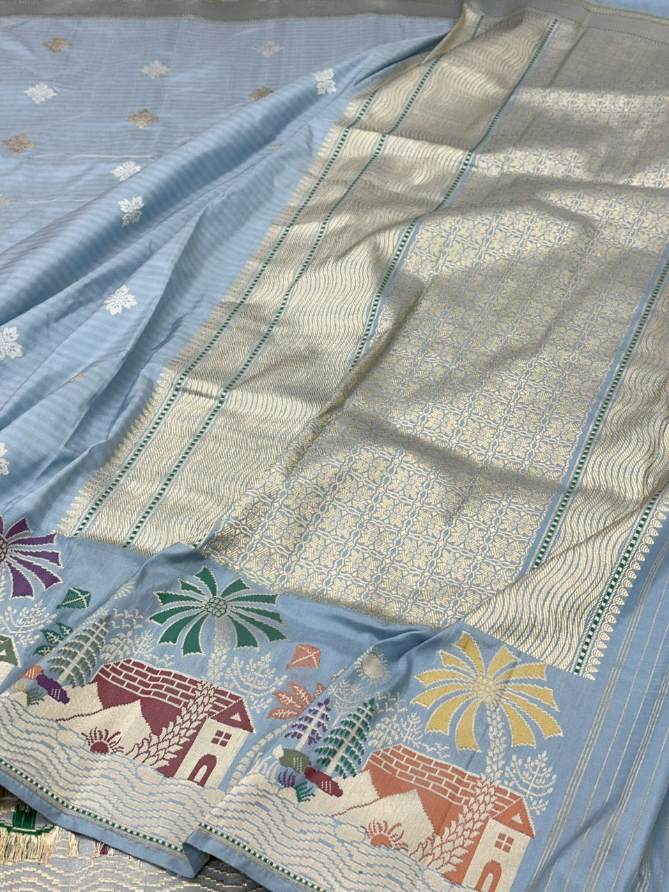 Grey Pure Handwoven katan Silk Banarasi Saree