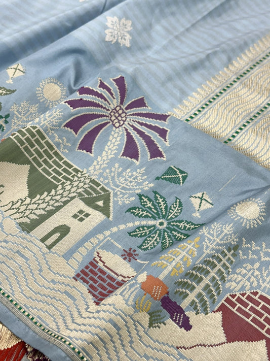 Grey Pure Handwoven katan Silk Banarasi Saree