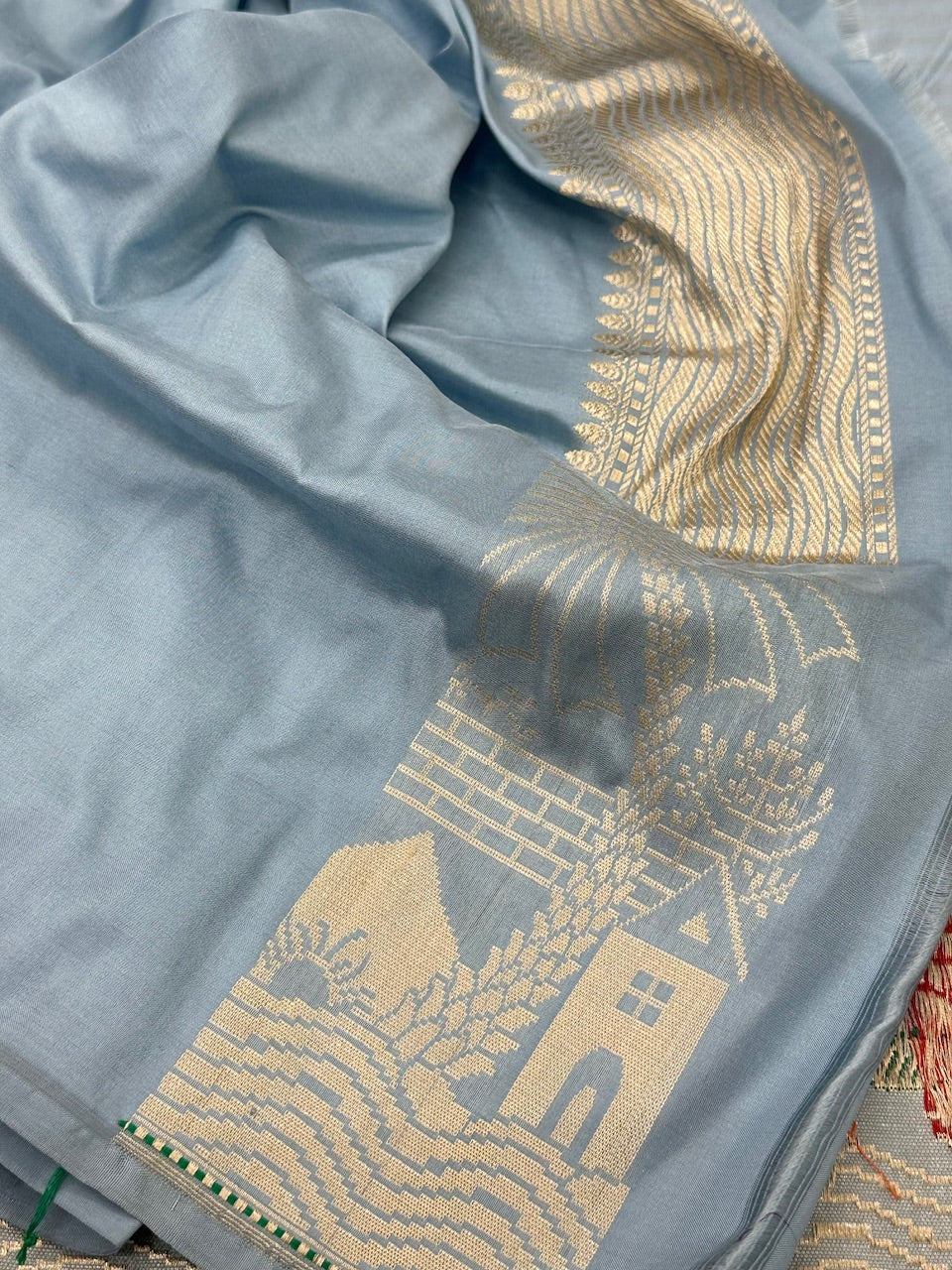 Grey Pure Handwoven katan Silk Banarasi Saree