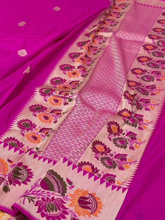 Dark Pink Pure Handwoven katan Silk Banarasi Saree