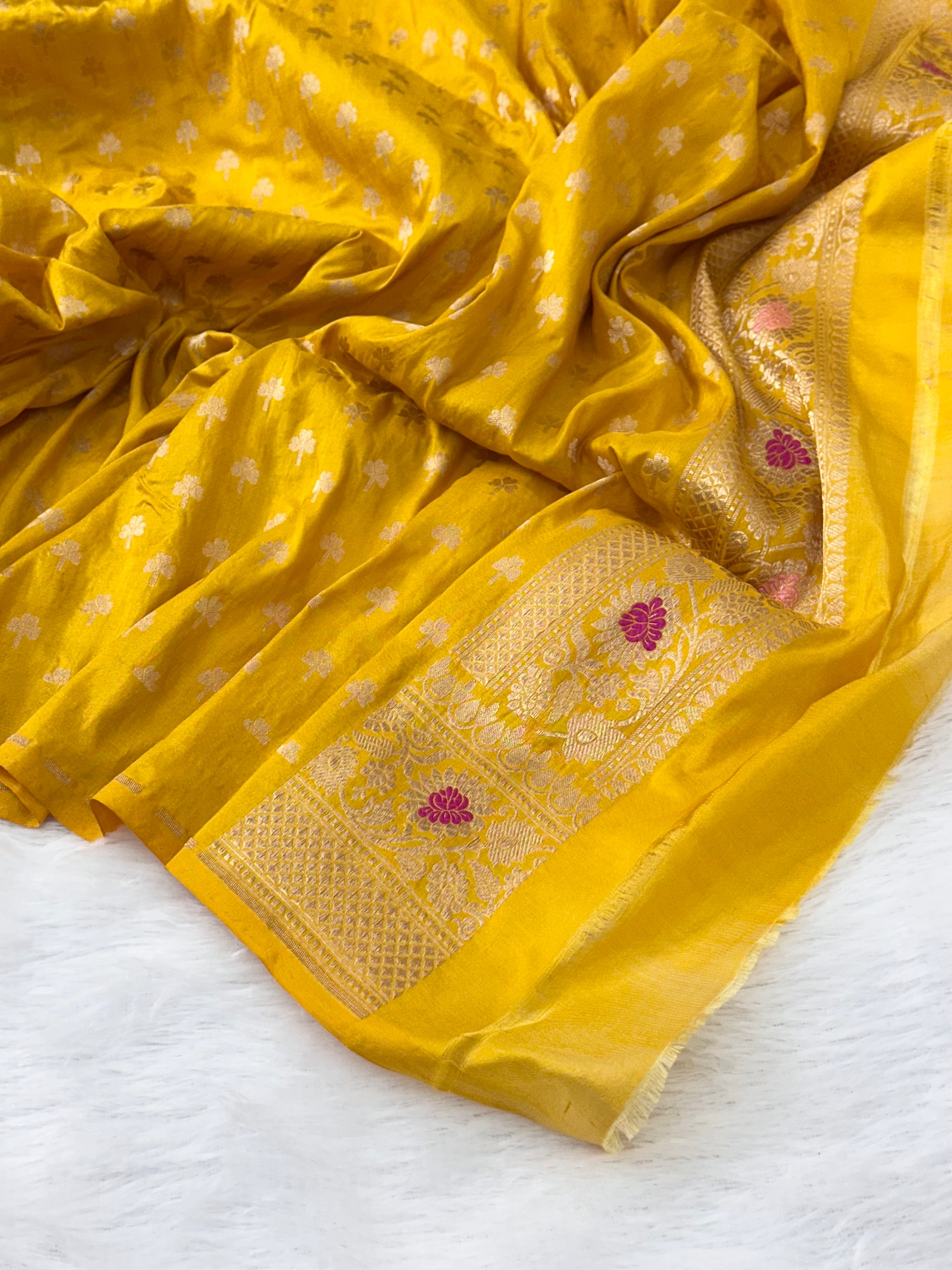 Yellow Meenakari Pure Katan Silk Banarasi Saree
