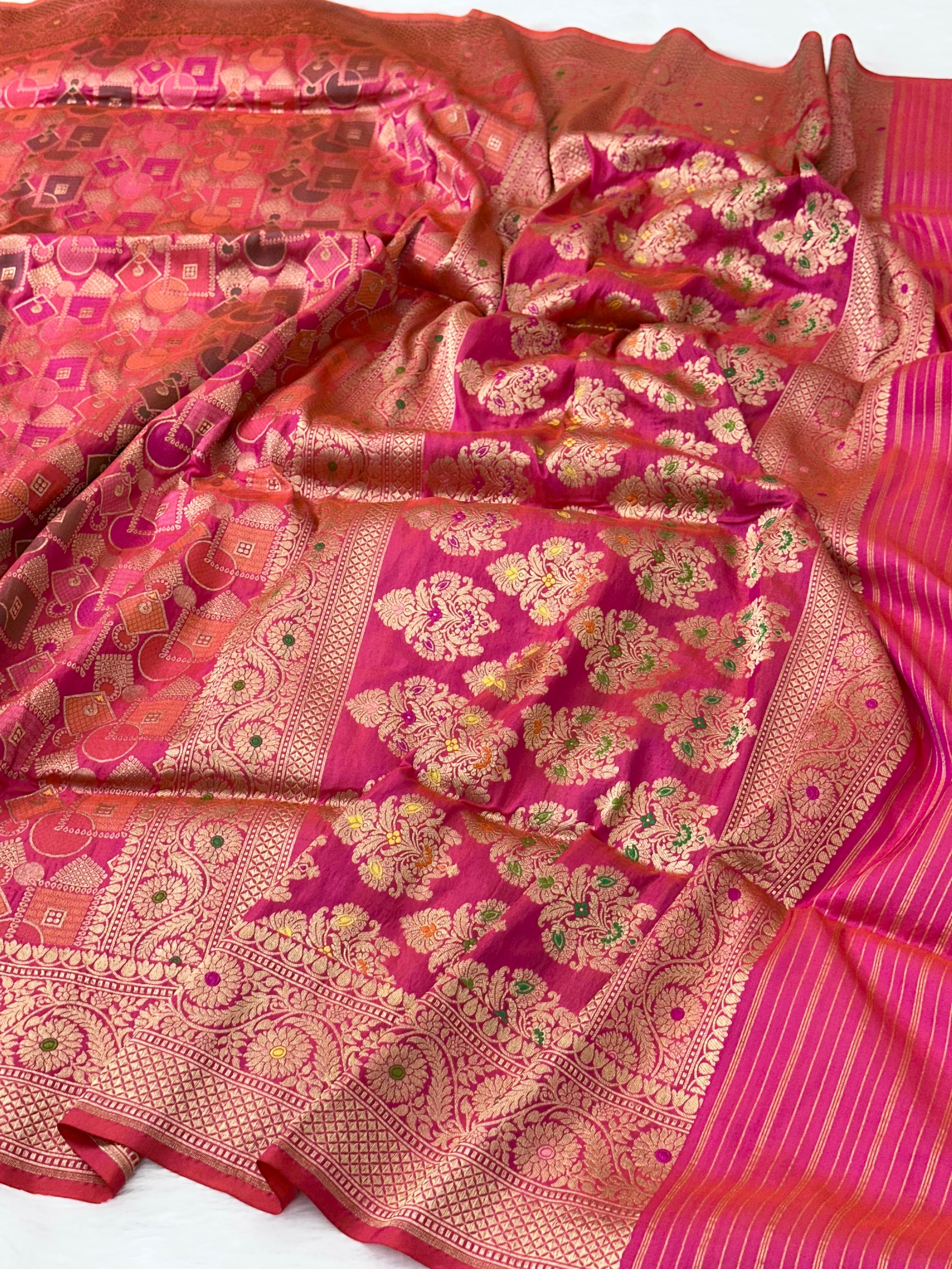 Rani Pink Rangkaat Pure Katan Silk Banarasi Saree