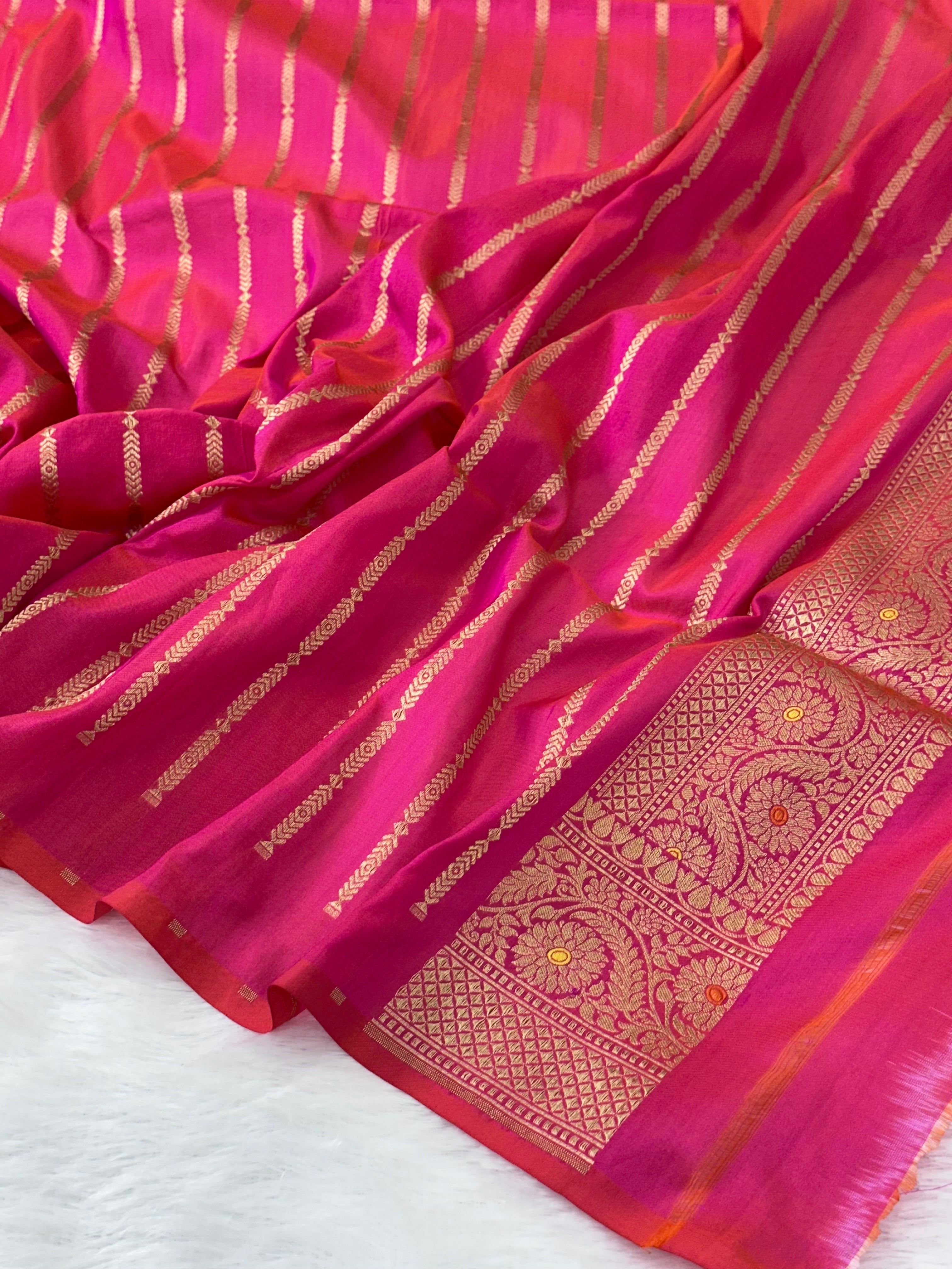 Rani Pink Rangkaat Pure Katan Silk Banarasi Saree