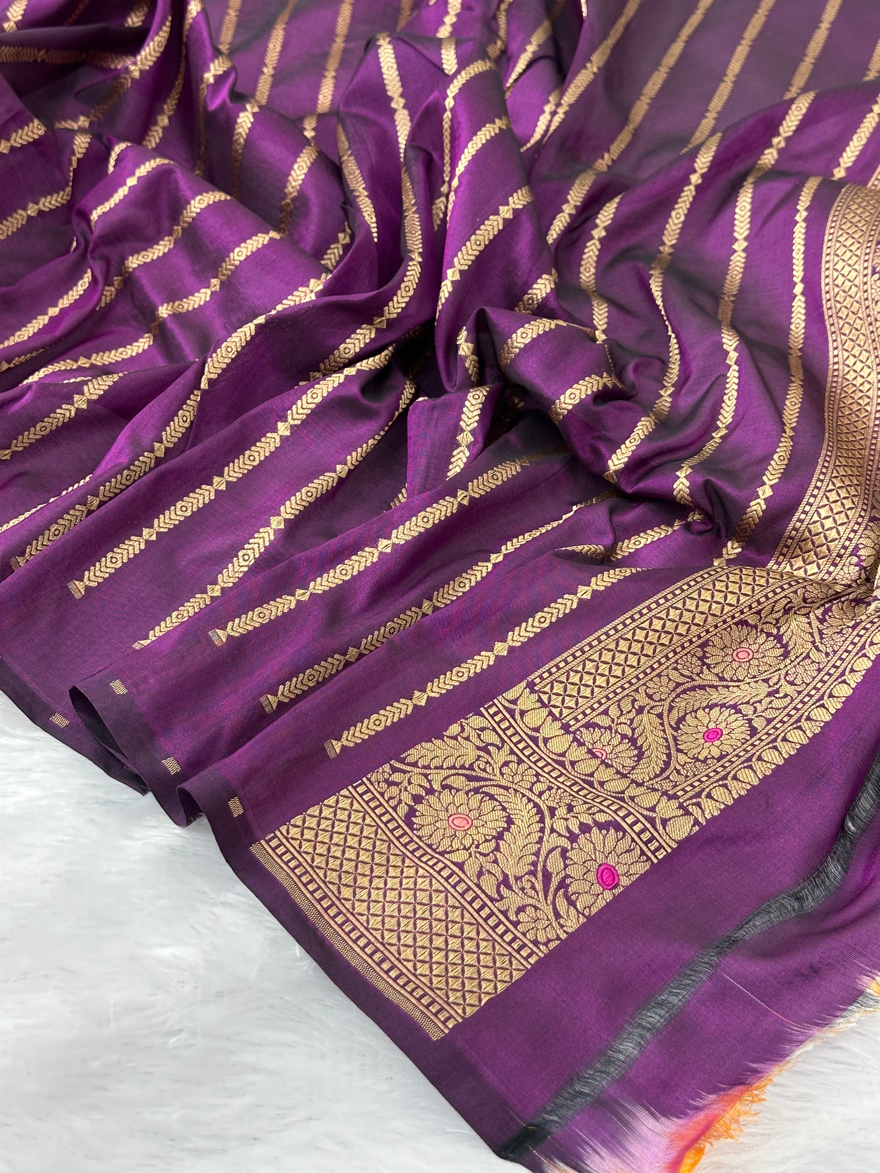 Deep Magenta Rangkaat Pure Katan Silk Banarasi Saree