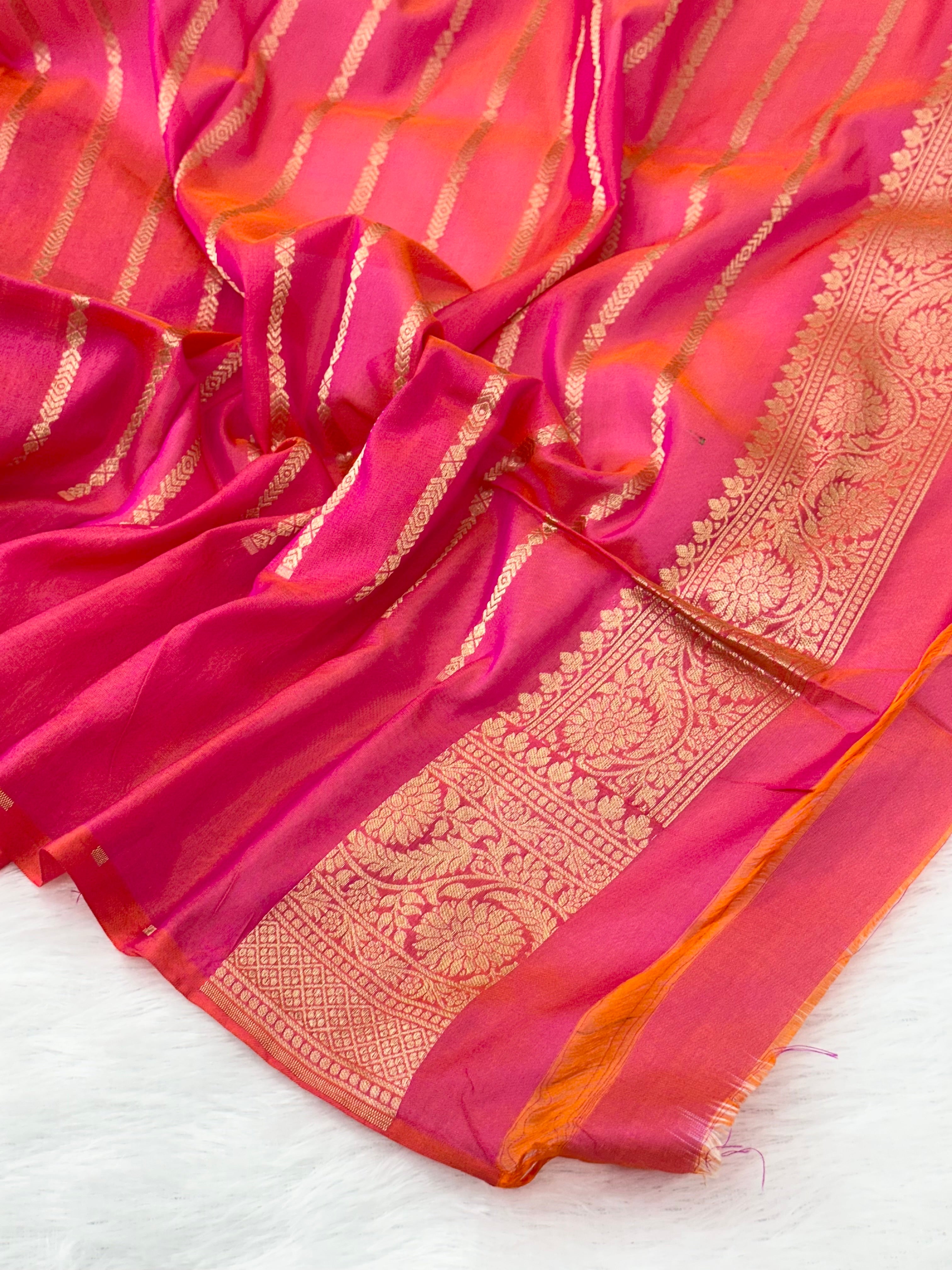 Pink Rangkaat Pure Katan Silk Banarasi Saree