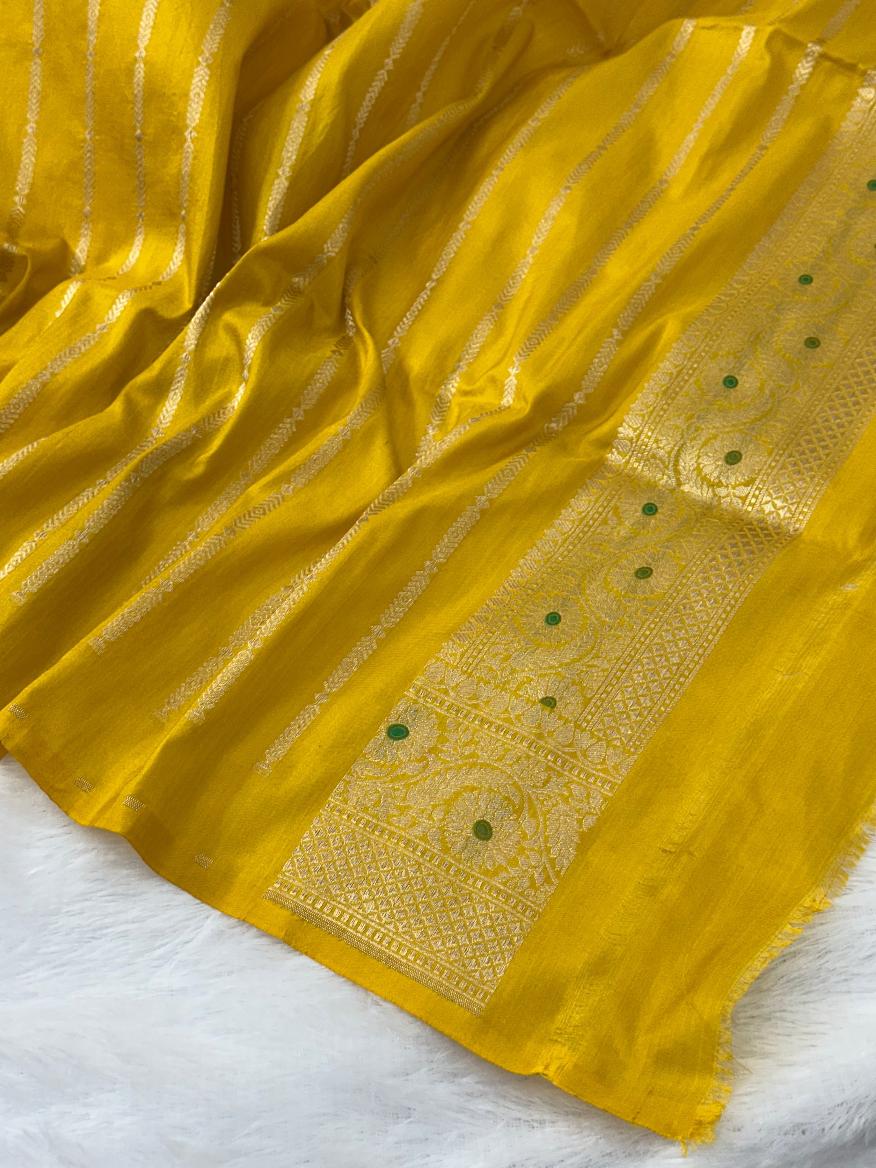 Mustard Yellow Rangkaat Pure Katan Silk Banarasi Saree