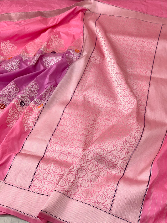 Baby Pink Pure Handwoven Banarasi katan Silk Saree