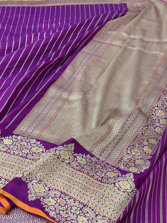 Magenta Handwoven Pure katan Silk Banarasi Saree