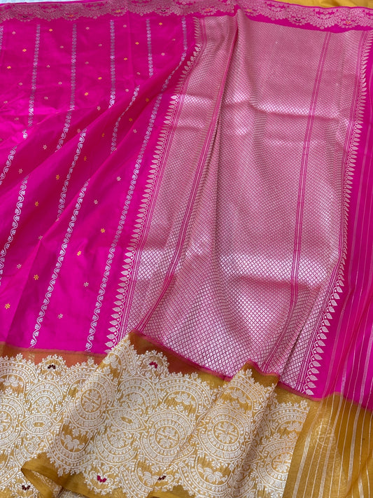 Pink Handwoven Pure katan Silk Banarasi Saree