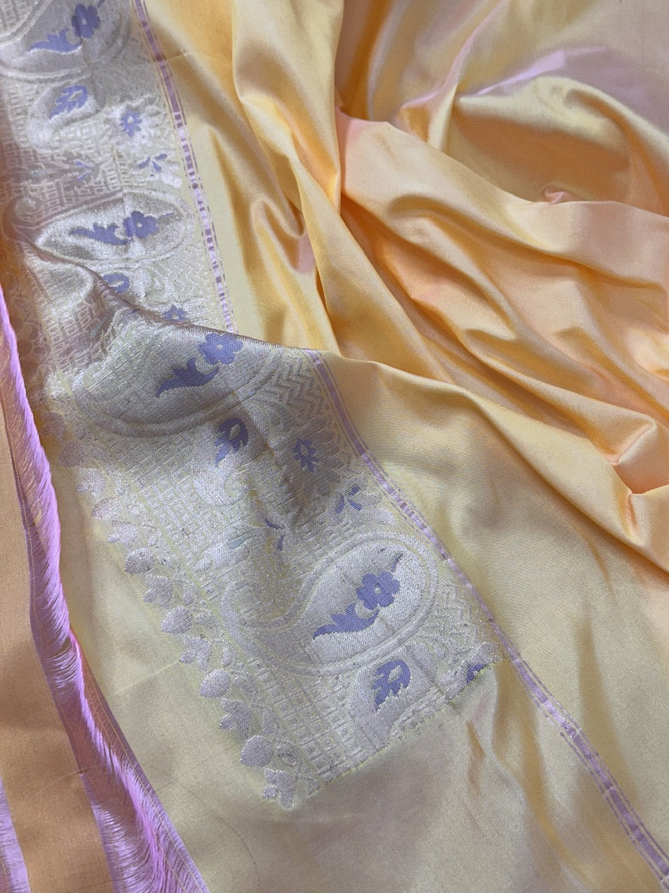 Light Yellow Pure Handwoven Banarasi Katan Silk Saree